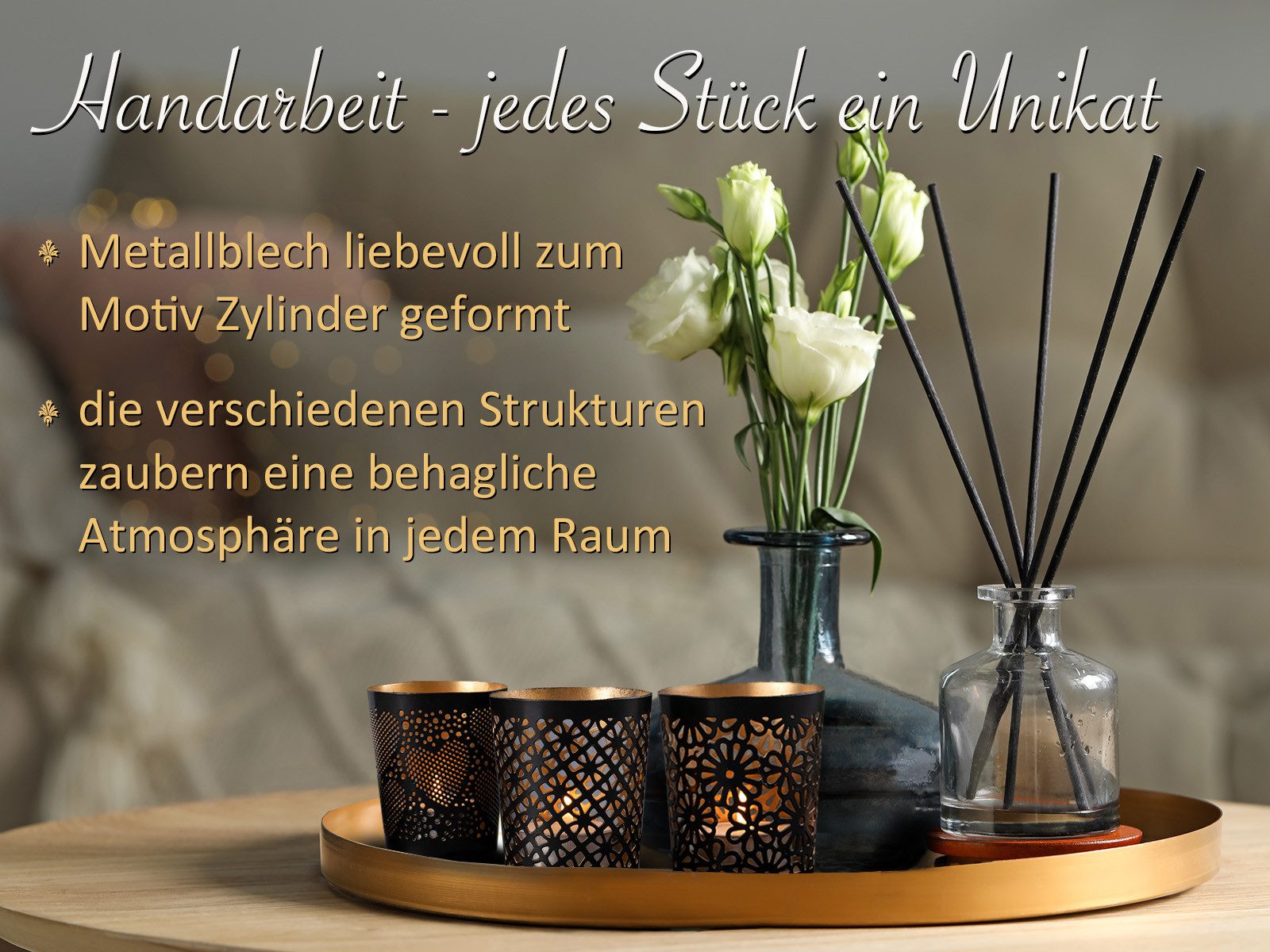 Amagohome Teelichthalter Kerzenständer Kerzenhalter Teelichthalter Metall schwarz gold