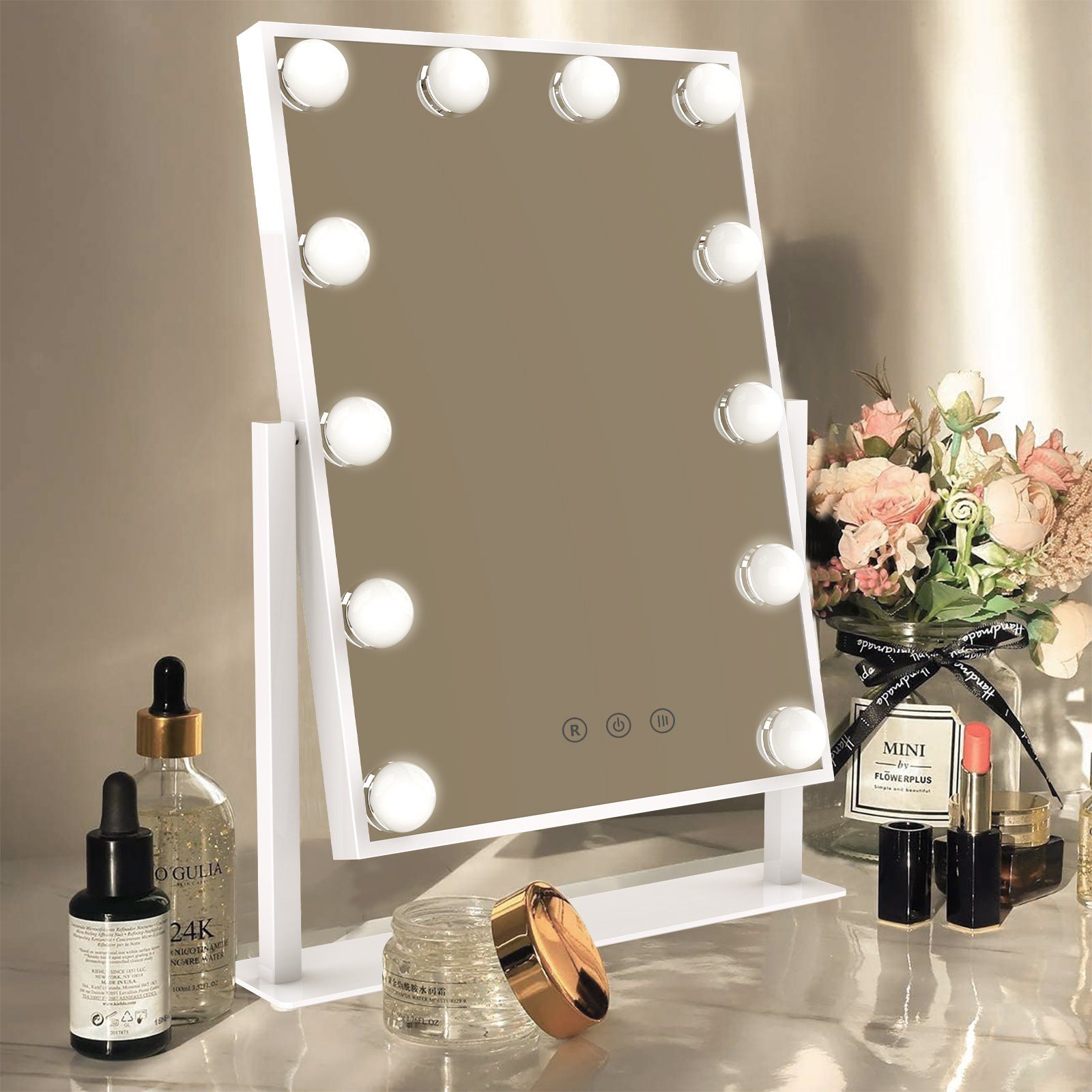Aoucheni Schminkspiegel Kosmetikspiegel mit (Kosmetikspiegel Weiß Touch, 3 Smart 12 mit EU-Stecker), 360-Grad-Drehung Farblichter, LED-Lampen