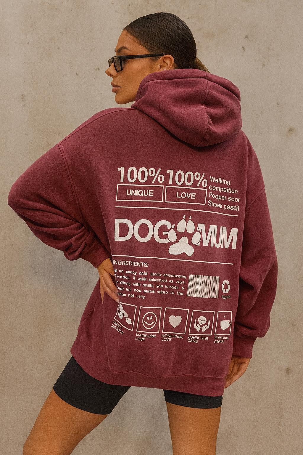 Worldclassca Hoodie Worldclassca Oversized DOG MUM Print Hoodie Kapuzenpullover Sweatshirt Print DOG MUM 100% LOVE WALKING