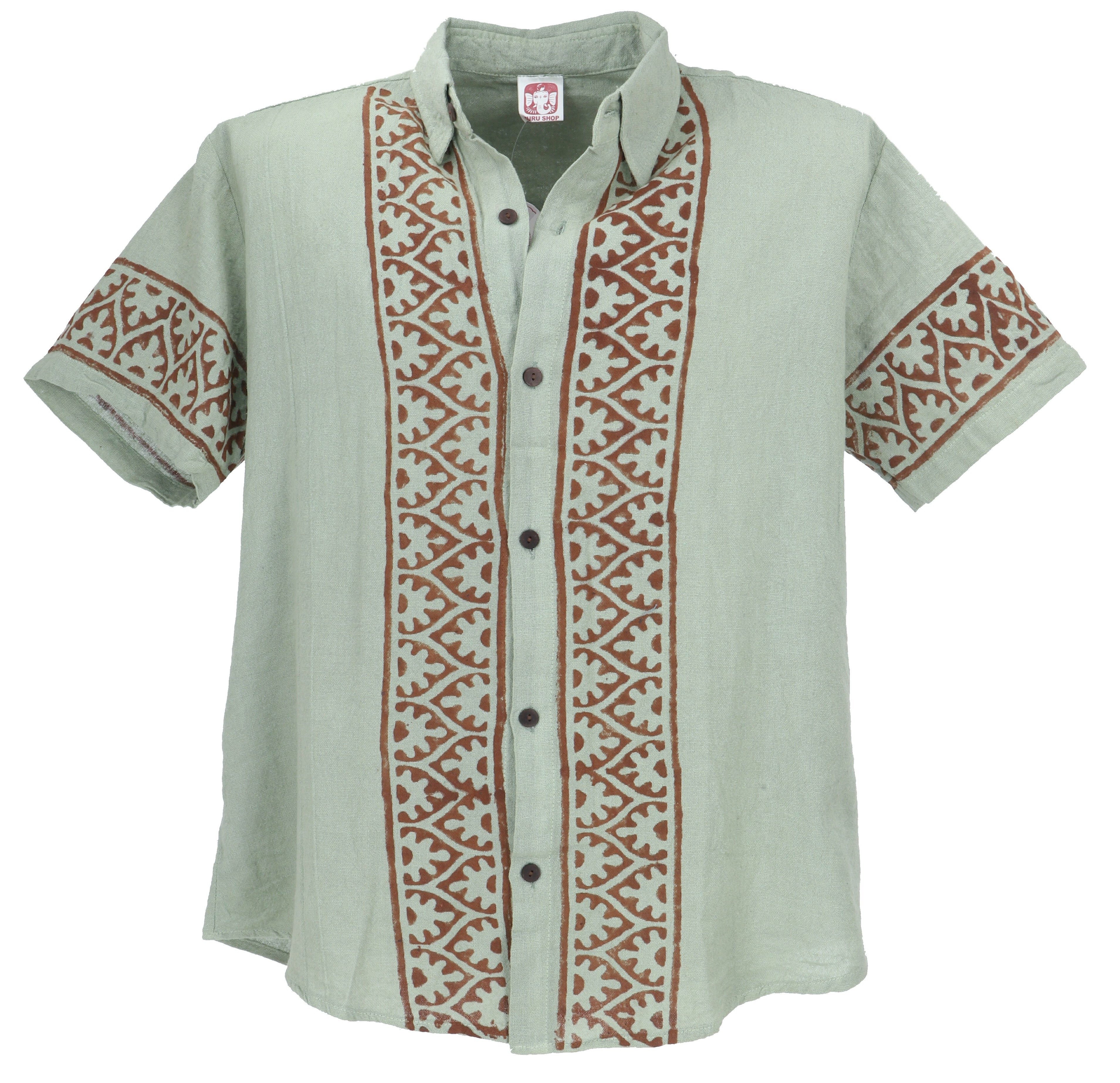 Guru-Shop Hemd & Shirt Natürliches Hemd aus Indien, Ethnohemd - salbei Ethn günstig online kaufen