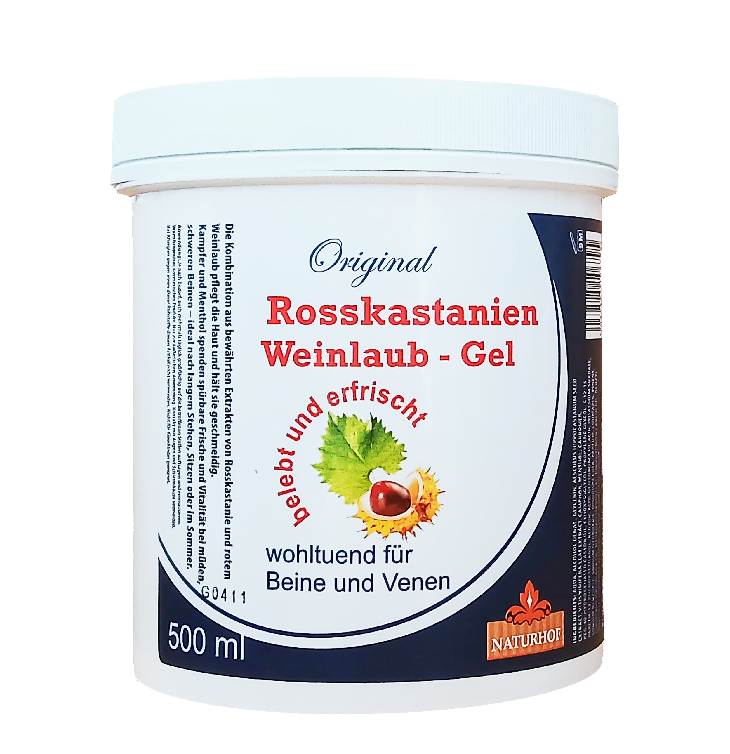 Naturhof Fußcreme ROSSKASTANIEN WEINLAUB GEL 500ml wohltuend für Beine Venen 95, Beincreme Fußcreme Hautpflege Pflege Creme