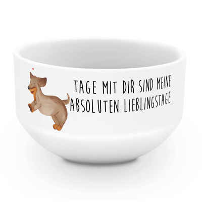 Mr. & Mrs. Panda Müslischale Hund Dackel - Weiß - Geschenk, Vierbeiner, Dessertschüssel, Tierliebh, Keramik, (1-tlg), Design & Qualität