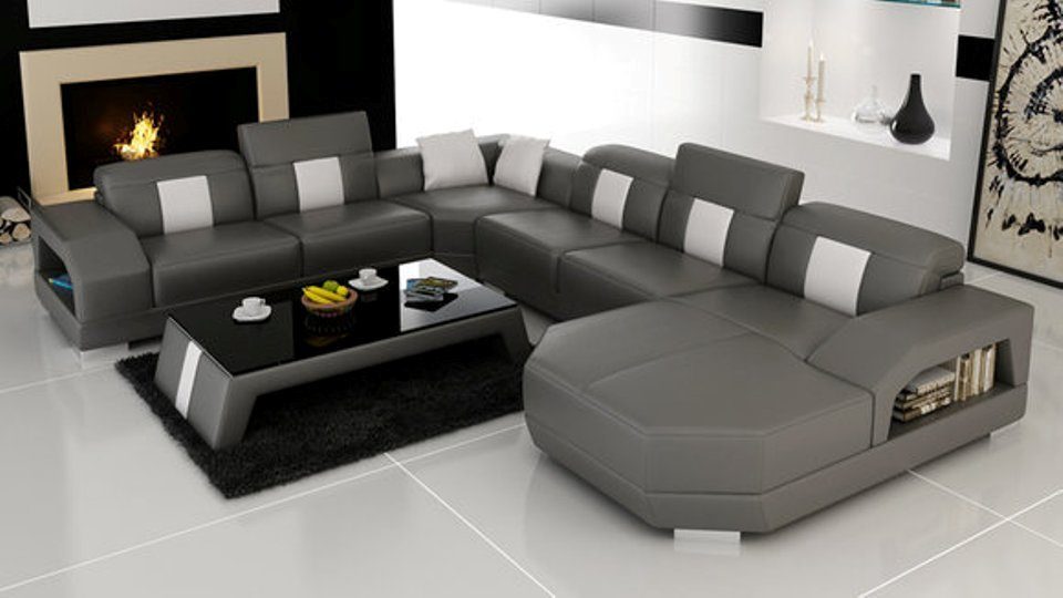 Modern Couch Leder U-Form Couch Wohnlandschaft Ecksofa, Eck JVmoebel Design Sofa