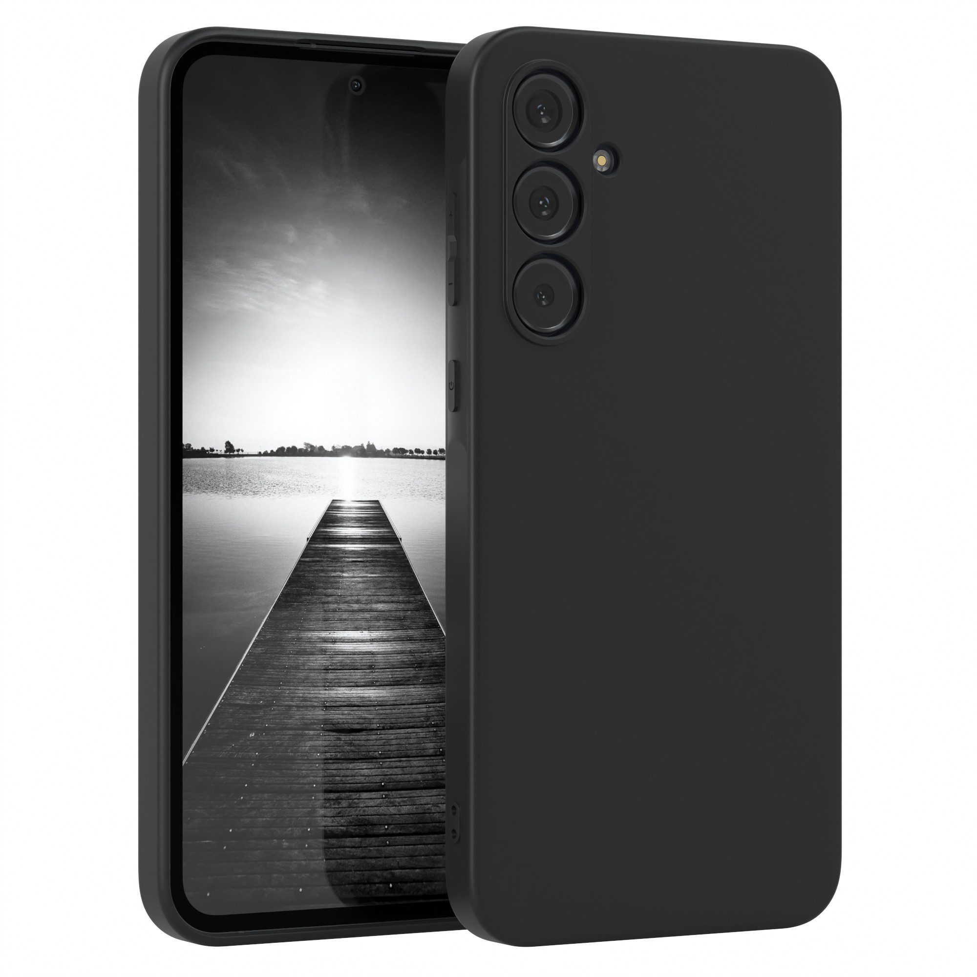 EAZY CASE Handyhülle für Samsung Galaxy A55 Hülle Silikon 6,6 Zoll, Silikon Schutzhülle mit Kameraschutz kratzfest Back Cover Etui Schwarz