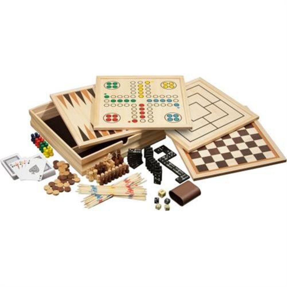 10 Holz Spielesammlung, medium Spielmöglichkeiten, Philos 3098, Brettspiele,