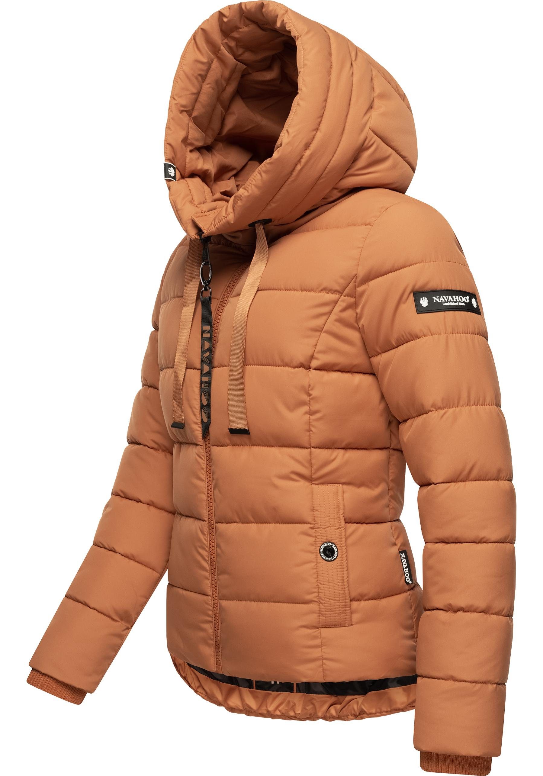 Navahoo Steppjacke Amayaa stylische Damen Winterjacke mit coolen  Applikationen, Figurumschmeichelnder Schnitt und Länge bis über die Hüfte