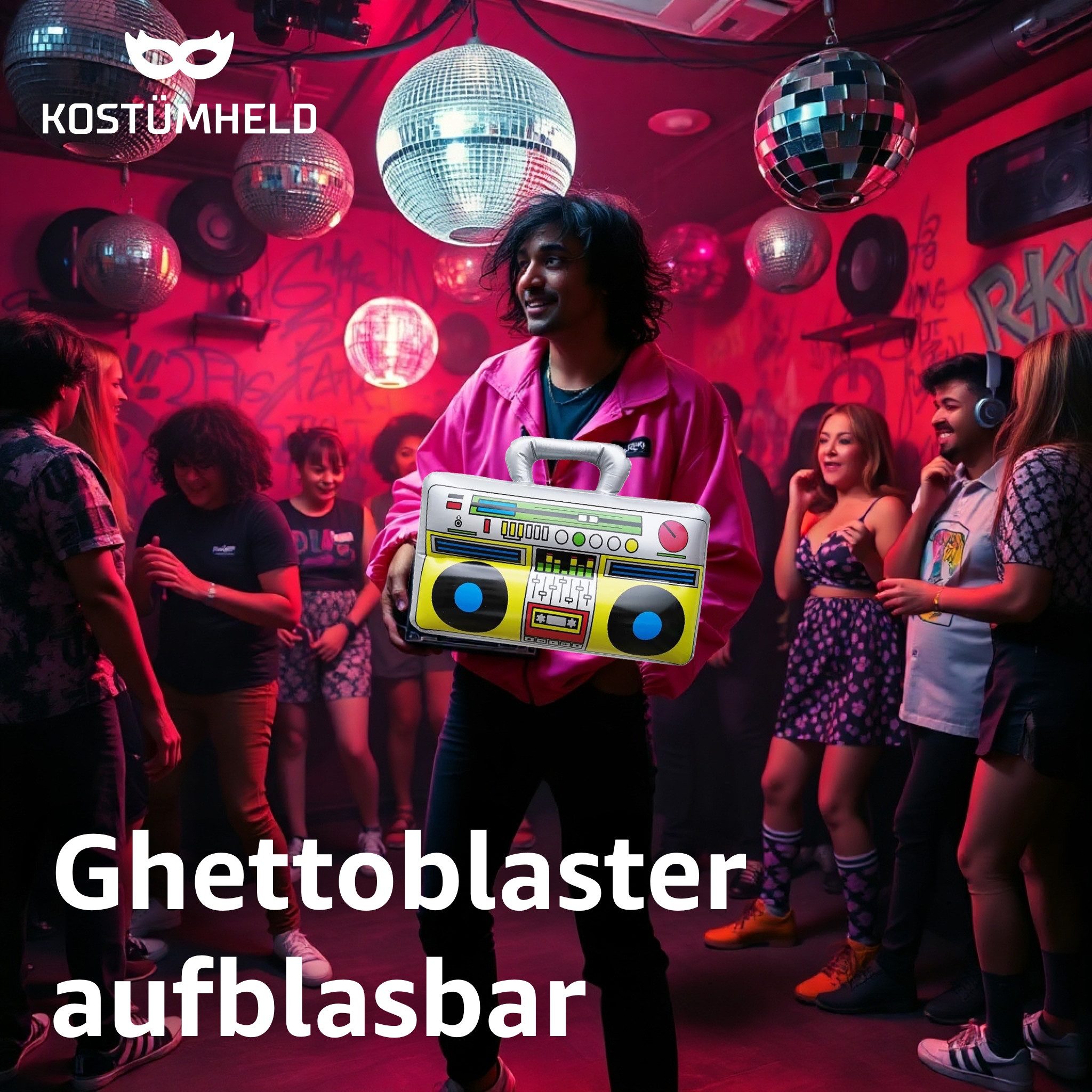 Kostümheld® Aufblasbares Partyzubehör 1x Aufblasbarer Retro Ghettoblaster Radio Walkman 80er 90er Party, 45 x 42 cm