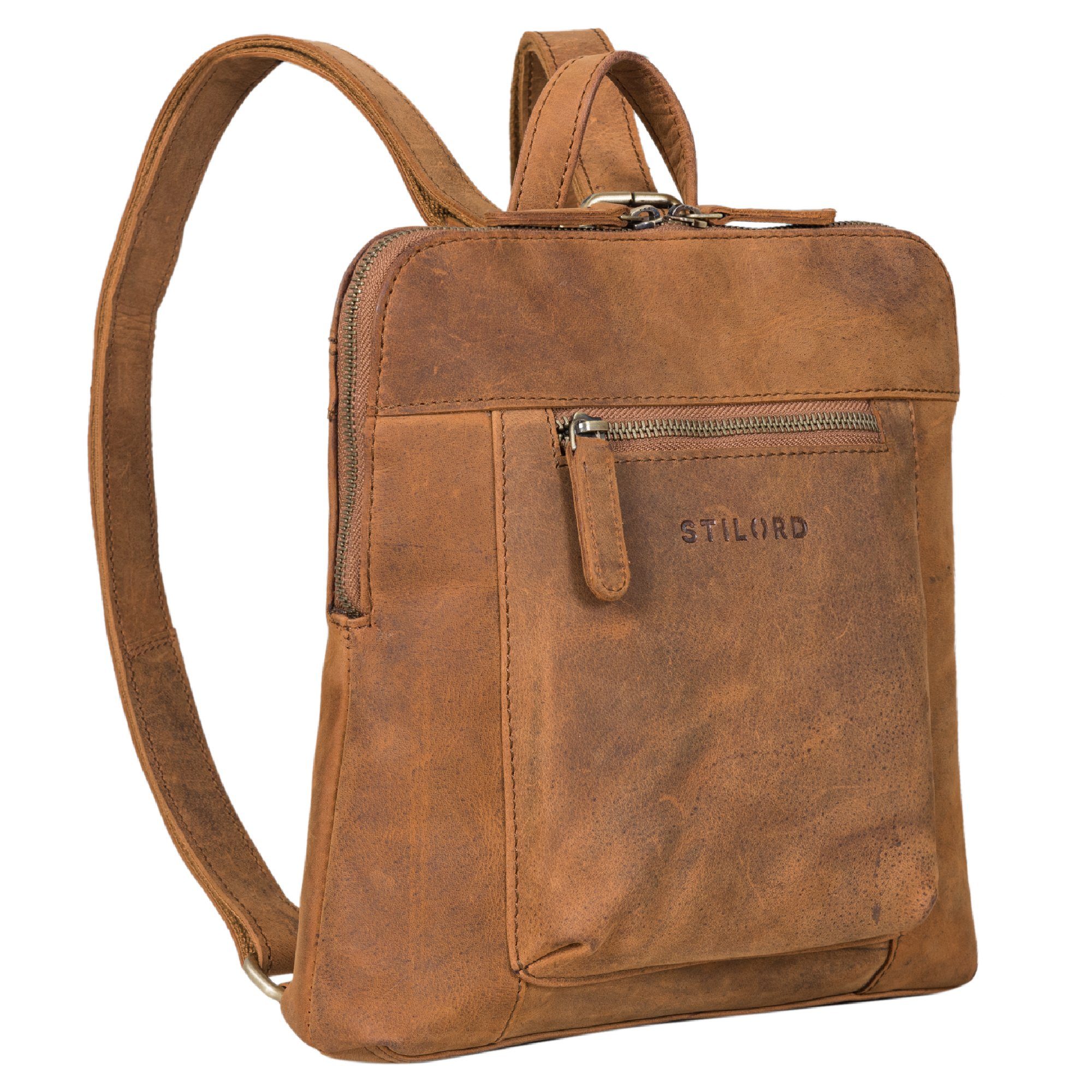 Elegant "Marlene" tan dunkelbraun STILORD Rucksack Cityrucksack - Leder Damen