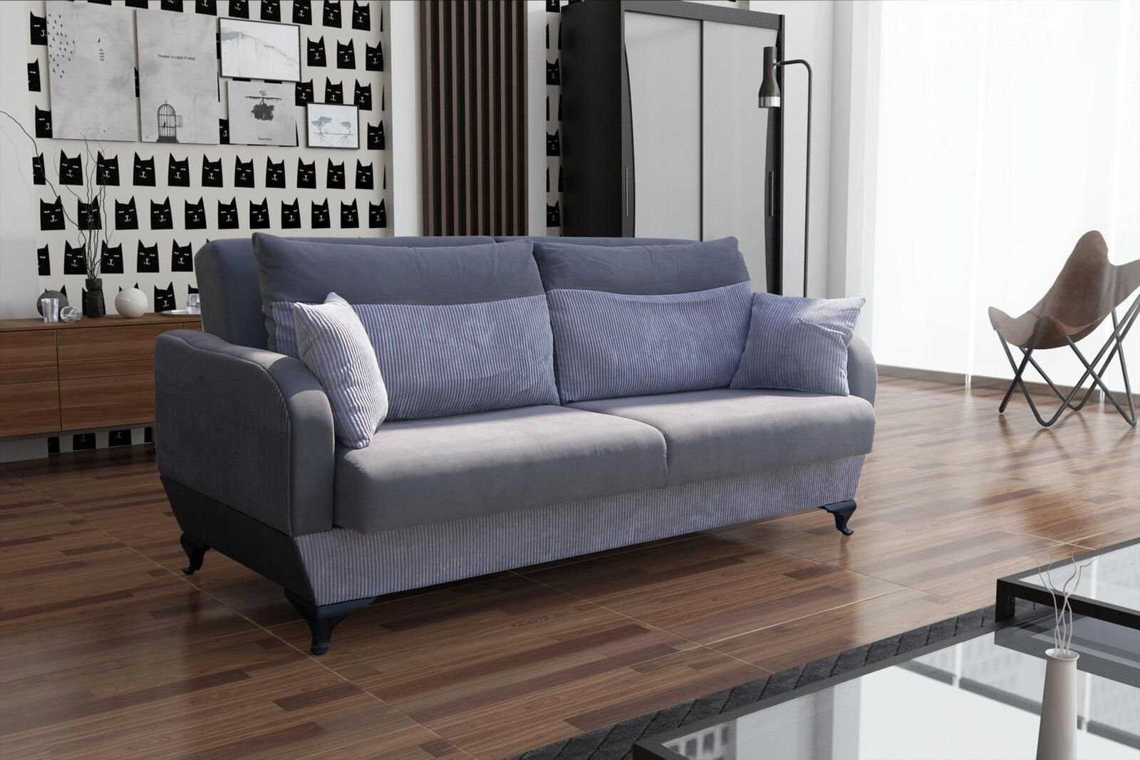 Big Lila Luxus Möbel Sitzer Sofa Couchen Designer Sofa, JVmoebel 3 Sofas Moderne