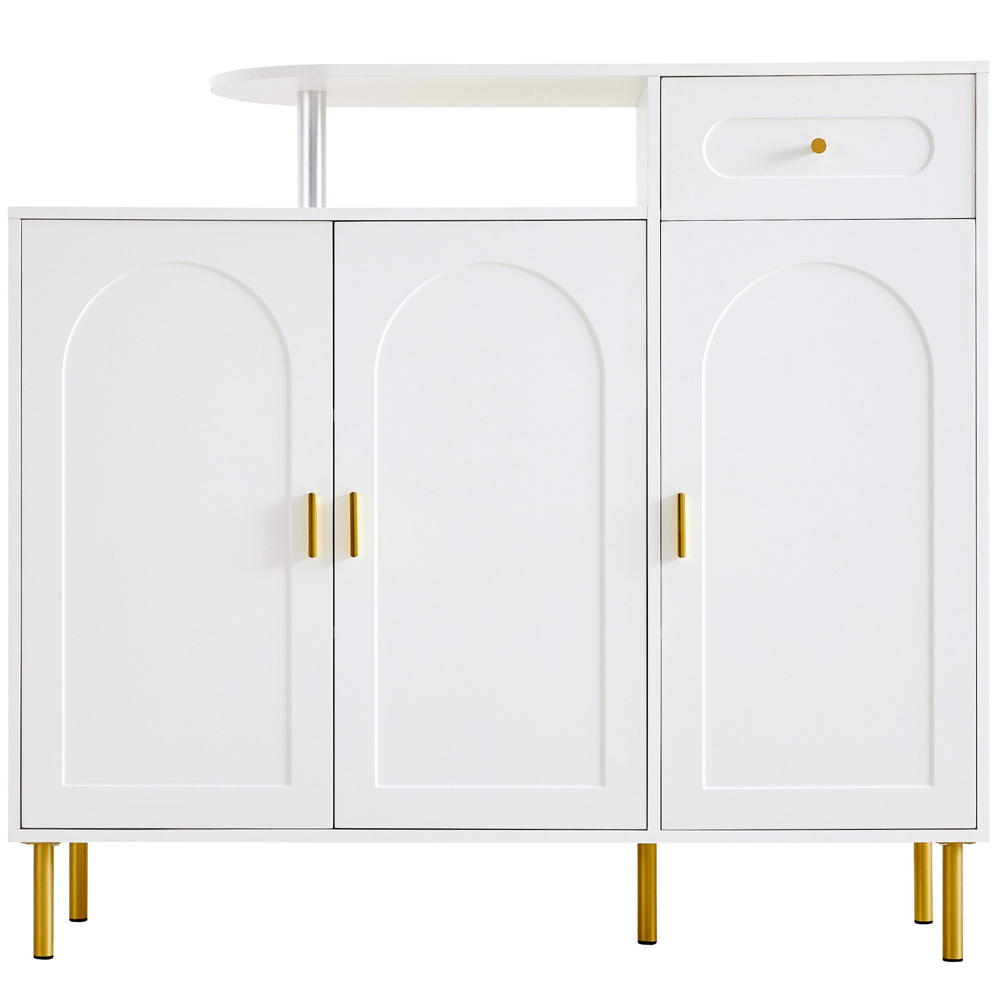 i@home Sideboard Kommode/Sideboard/Schuhschrank mit Metallgriffen (1 Schublade und 3 Türen,auf Metallfüßen,Weiß Maße: B120 × H92 × T35 cm), Minimalistisch, vielseitig, wasserabweisend & kippsicher.