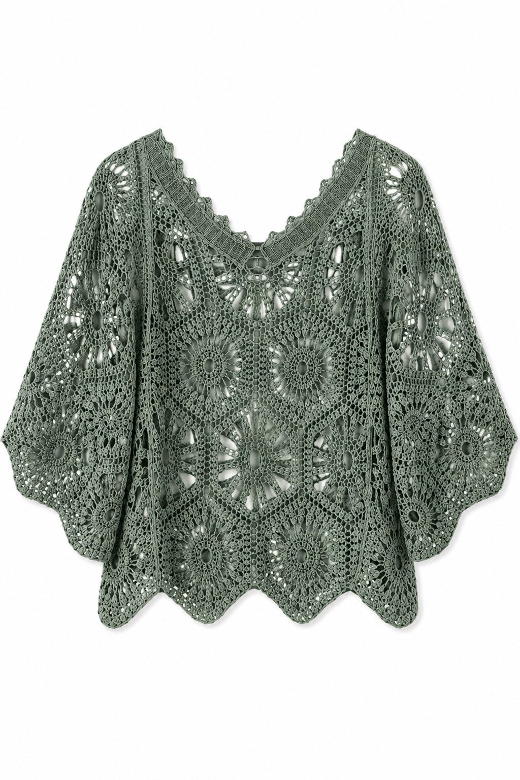 ITALY VIBES Blusenponcho - Häkelshirt - Spitzenshirt - ITALY VIBES - Boho - Oversize ONE SIZE- passend für Größen S - L