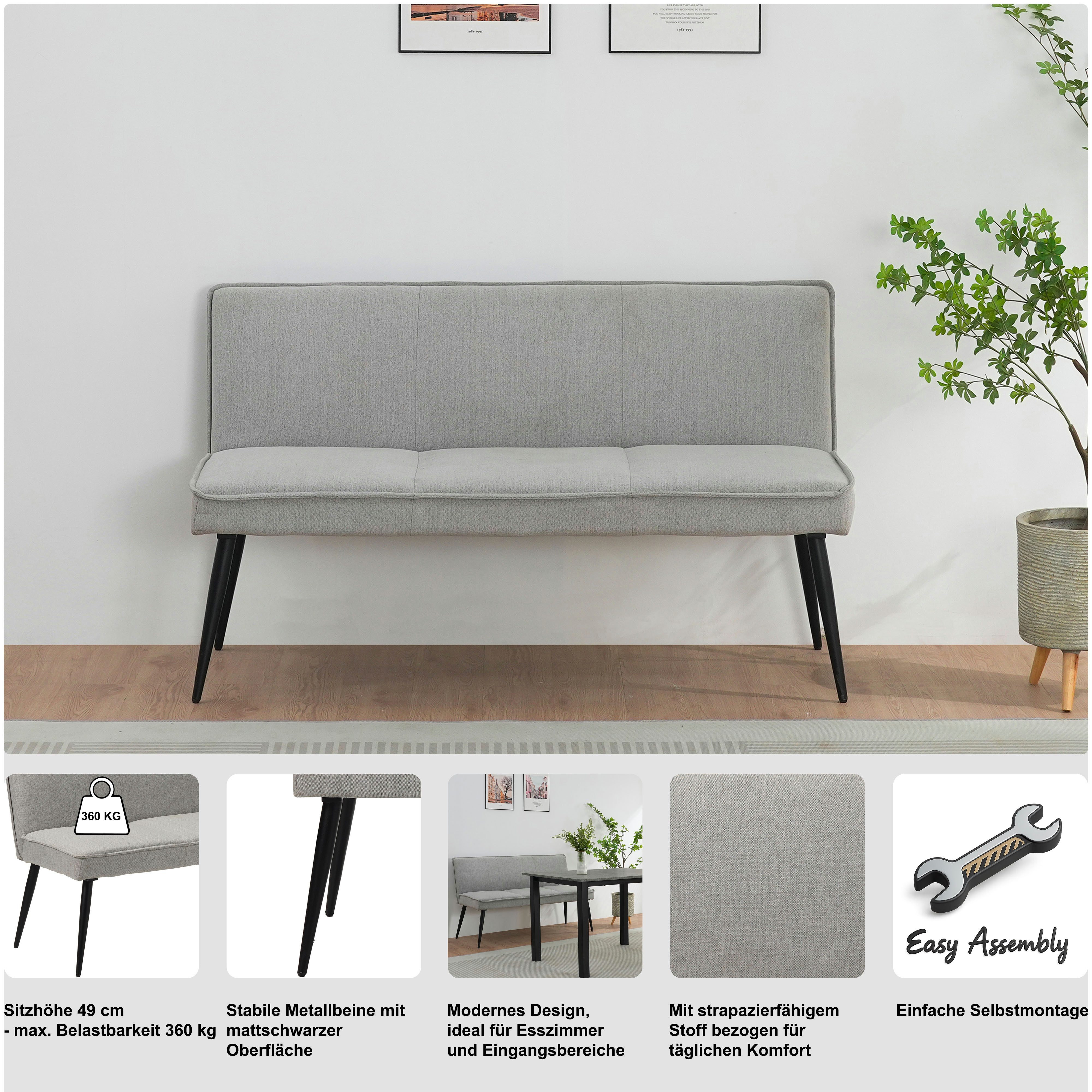 OTTO home Essbank Ianna, schwarze Metallbeine, pflegeleichtem Webstoff Bezug, Breite 140 cm