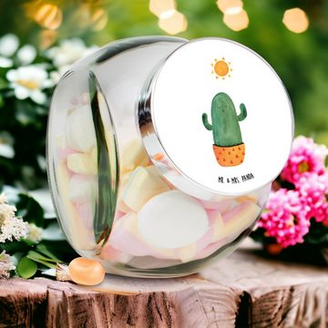 Mr. & Mrs. Panda Vorratsglas XL 2000ml Kaktus Sonne - Weiß - Geschenk, Kaffeedose, Glasbälter, Ges, Premium Glas, (1-tlg), Vielseitig einsetzbar