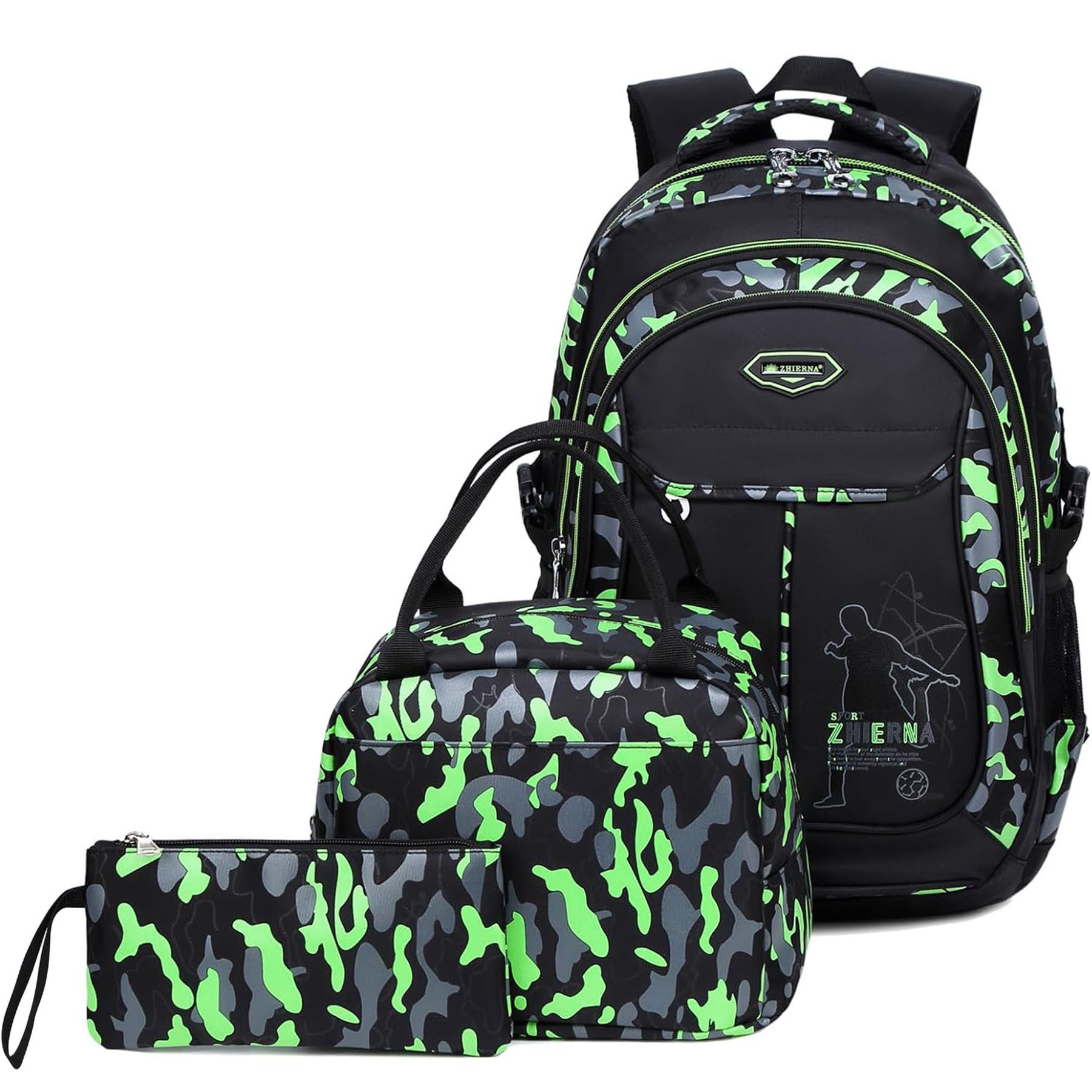 Mutig Schulrucksack Schulrucksack Teenager,Jungen Schulranzen-Set,Camouflage-Design (Mit Anhänger für jugendliche zum Schulbesuch,Einkaufen,Camping usw, Wasserdicht Schulranzen,Unisex Geeignet für Mittelstufe-Universität), Mit ergonomischem Design zur Entlastung von Schultern und Rücken