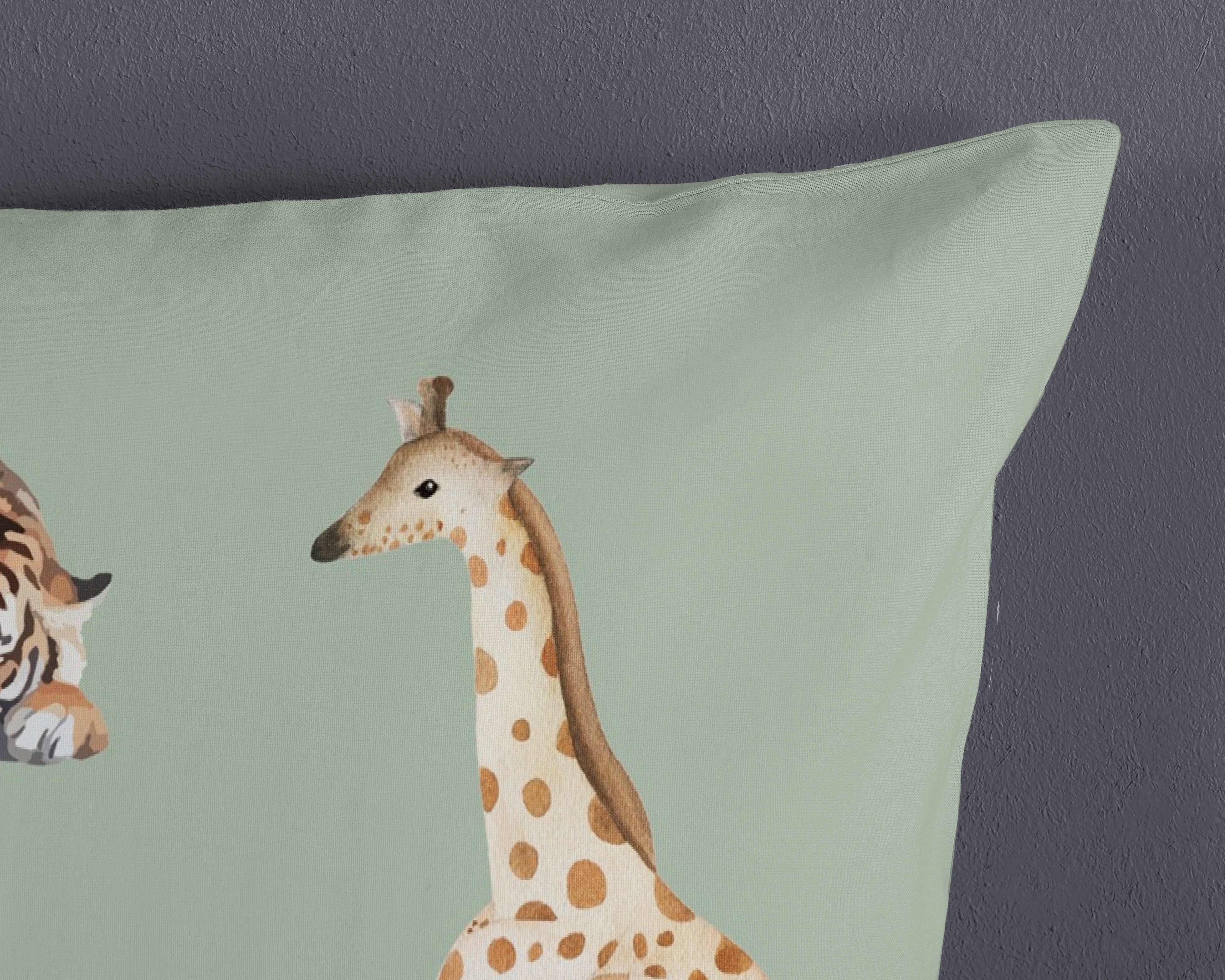 PURE luxury collection Kinderbettwäsche Safari, Microfaser, 2 teilig, Mikrofaser, 135x200, Pflegeleicht, Wendeoptik, Kind, Tier, Tiere, Grün – Bild 4 von 5