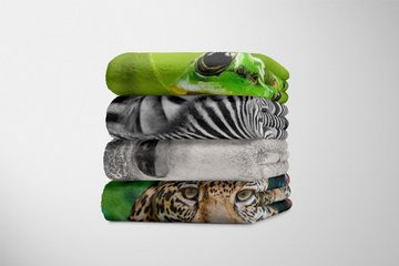 Sinus Art Handtücher Handtuch Strandhandtuch Saunatuch Kuscheldecke mit Tiermotiv weißer Wolf, Baumwolle-Polyester-Mix (1-St), Handtuch