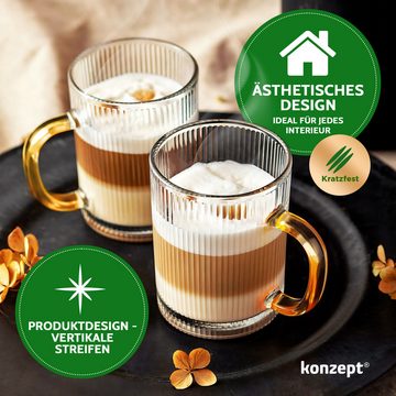 KONZEPT Latte-Macchiato-Glas mit Henkel, 6er Set, Große Gerippte Tringkläser, 350 ml, Ideal für Tee, Kaffee, Cappuccino, Cocktail
