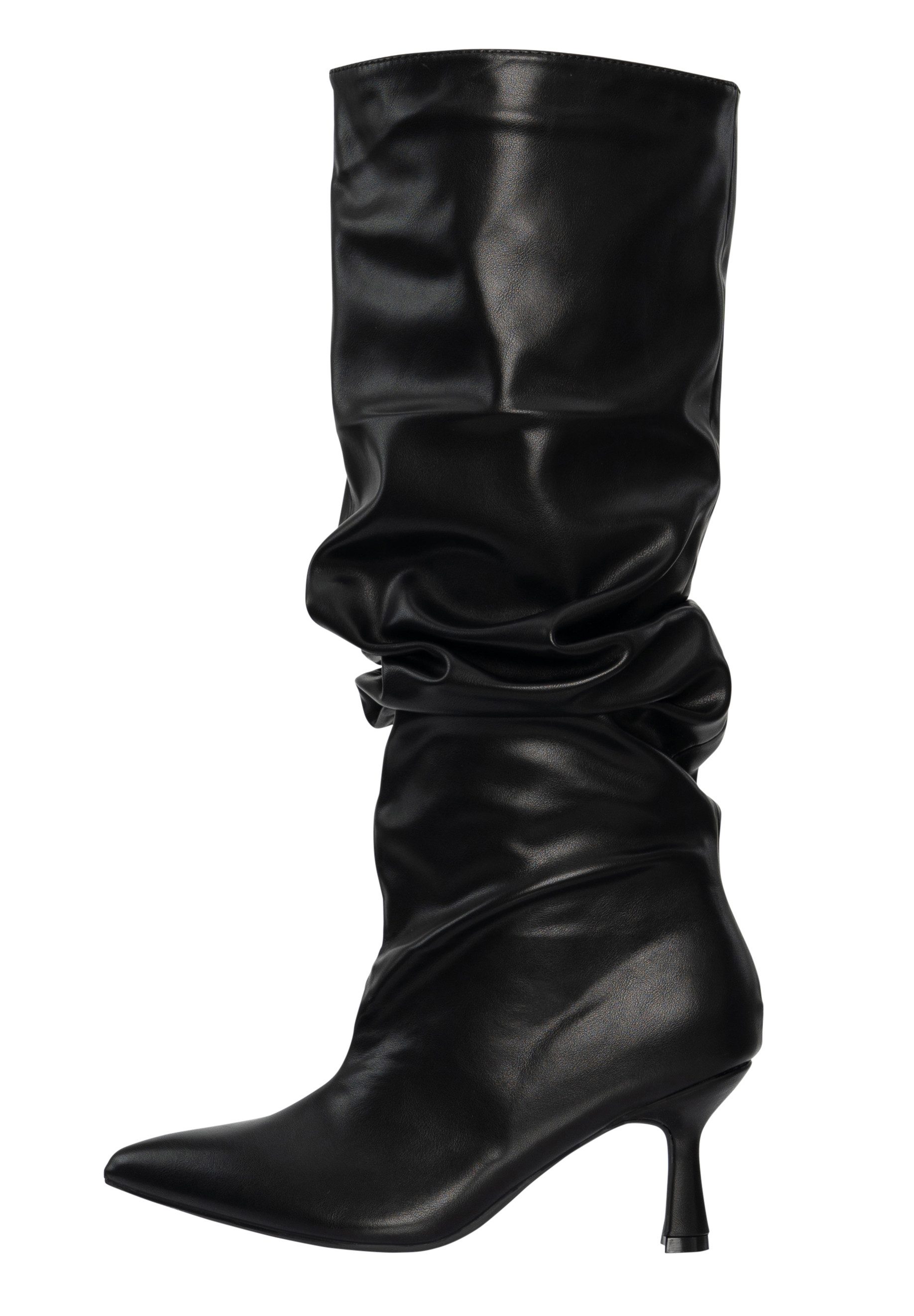 Salinyang Damen Stiefel mit Falten, spitzer Kappe und Trichterabsatz High Heel Stiefel