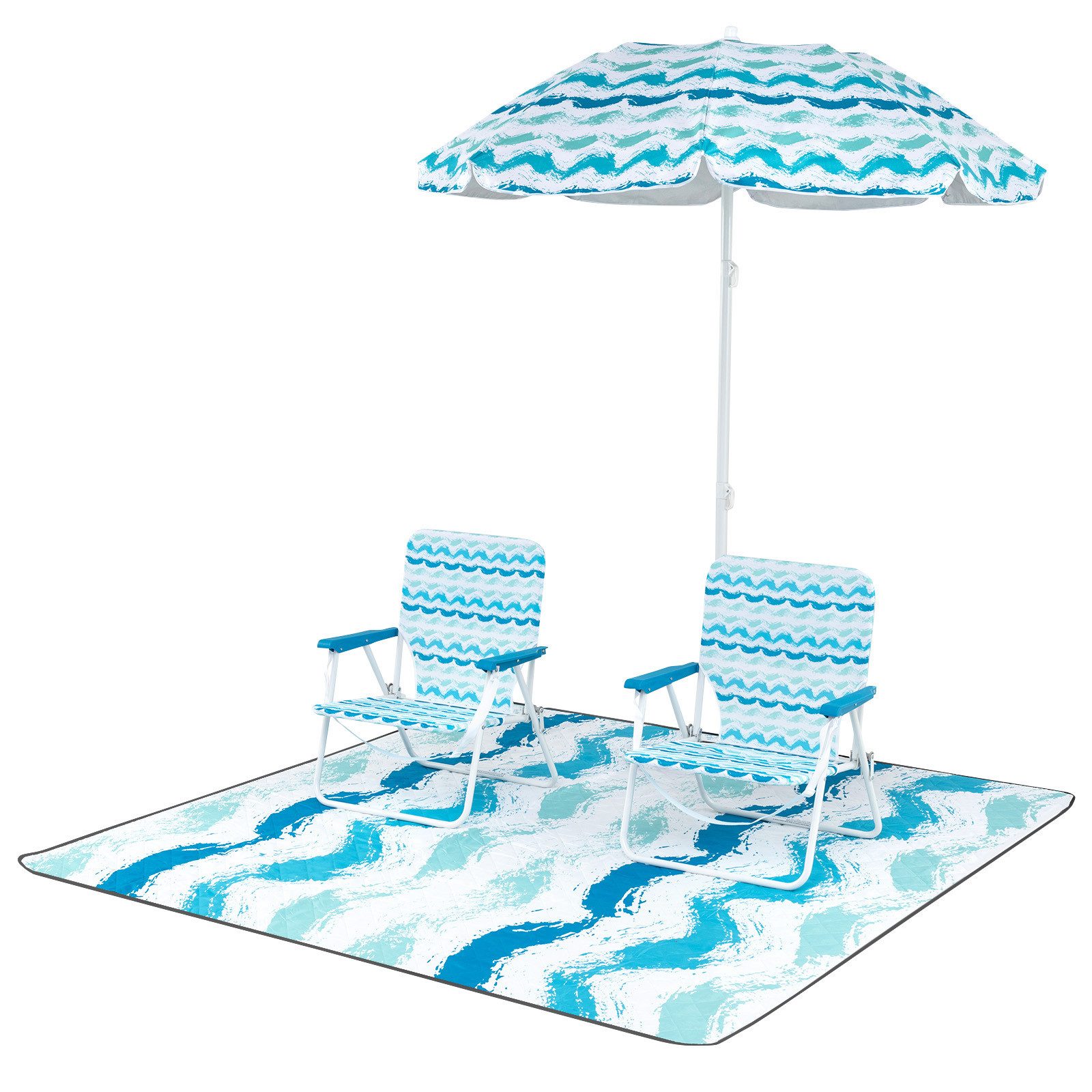 KOMFOTTEU Balkonset, (4-tlg), Strandstühle mit Schirm und Stranddecke