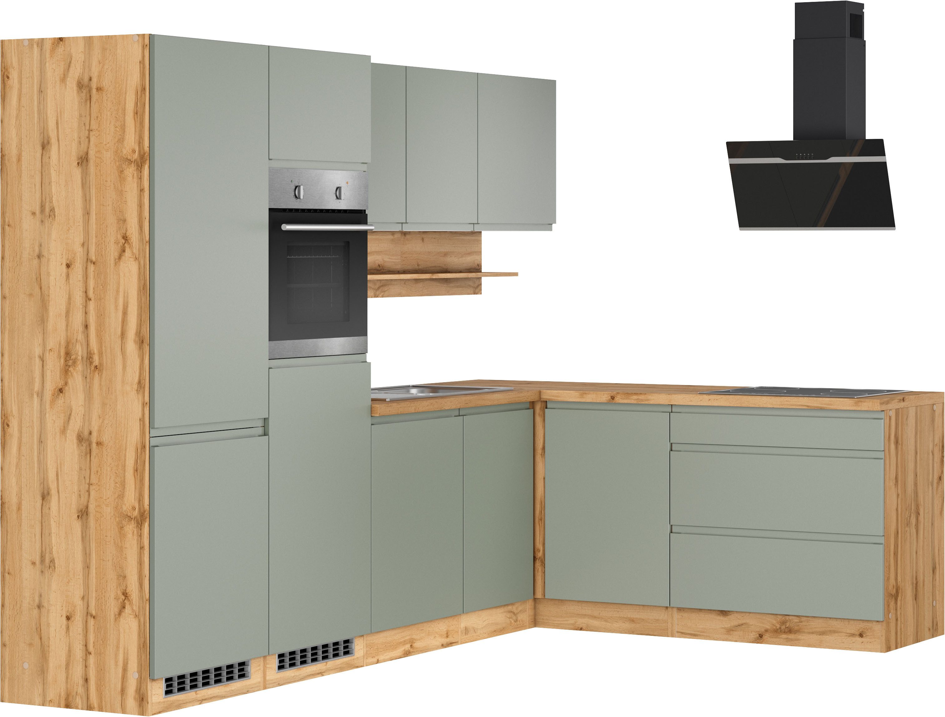 KOCHSTATION Winkelküche KS-Virginia,neu in verbesserter Ausführung, Stellbreite 290/190 cm cm, Soft-Close, wahlweise mit Induktion