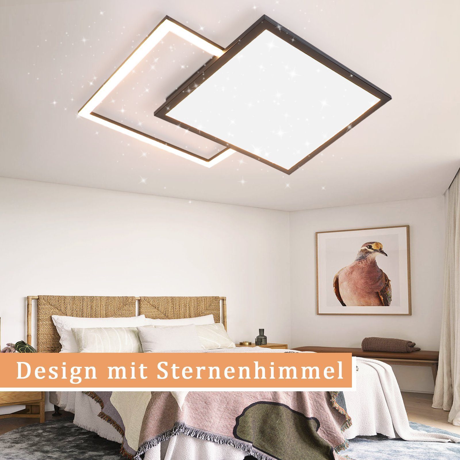 Deckenlampe Sternnenhimmel Deckenleuchte Neutralweiß, Schwarz für integriert, Wohnzimmer fest LED Büro mit Hotel Fernbedienung, Modern Kaltweiß, Nettlife Deckenbeleuchtung, Warmweiß, Arbeitszimmer 46W Dimmbar Küche LED Schlafzimmer