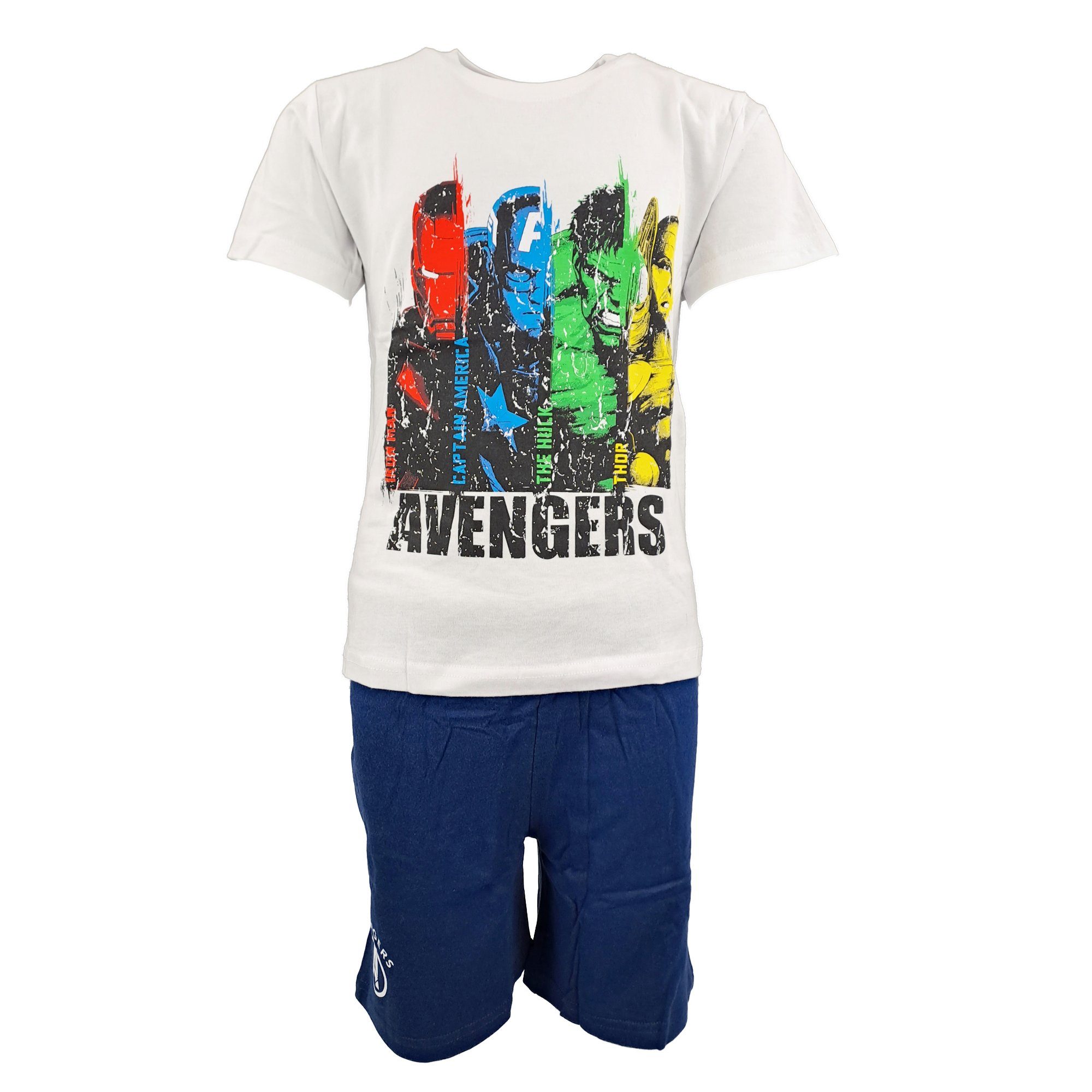 MARVEL Schlafanzug Marvel Avengers kurzarm Jungen Pyjama Gr. 134 bis 164, Iron Man, Captain America, Hulk, Thor Weiß