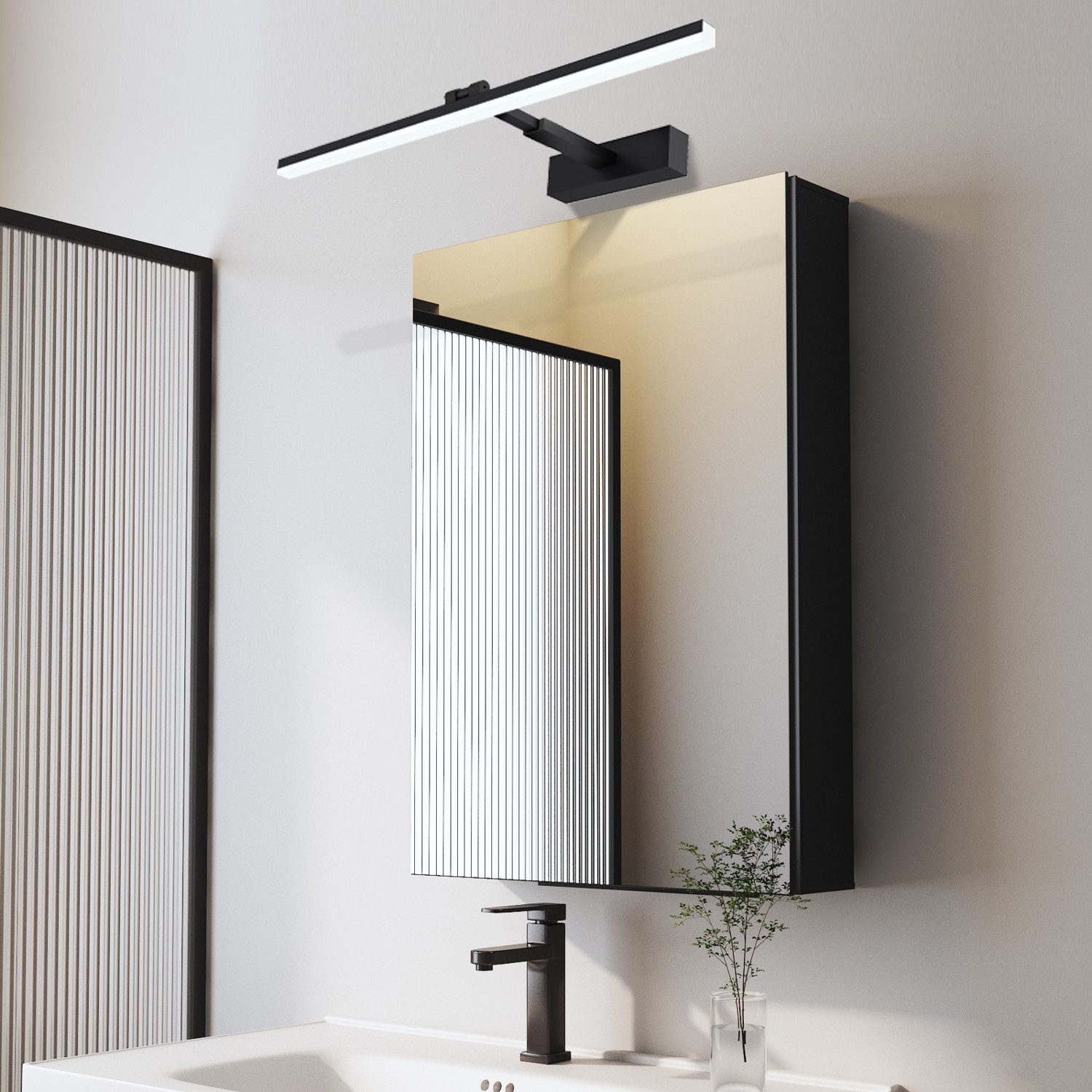 WDWRITTI Spiegelschrank Bad Alu Badschrank Schwarz Matt 50x70cm 40x60cm (Wandschrank Badezimmer mit / ohne Licht, Doppelseitiger Spiegel) vormontiert geliefert