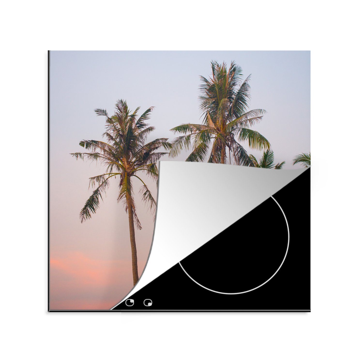 78x78 - tlg), Tropisch Palmen für cm, Herdblende-/Abdeckplatte Vinyl, Arbeitsplatte küche (1 Sonnenuntergang, Ceranfeldabdeckung, - MuchoWow