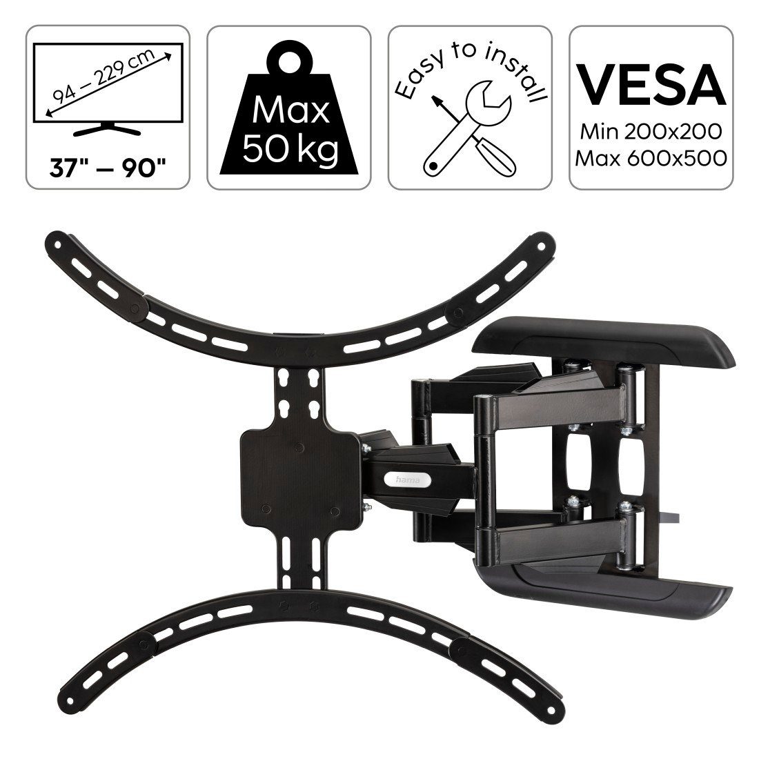 Hama TV-Halterung schwenkbar VESA, ausziehbar, (neigbar, TV-Wandhalterung, bis und kg) (bis Zoll) 50 90 90“