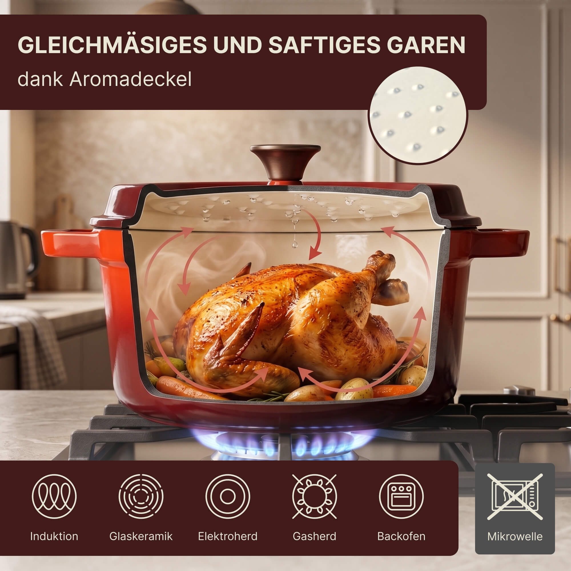 BIG-PAN Kochtopf Emaillierter Gusseisen Topf mit Deckel Ø26 cm 5L Bräter Dutch Oven, Gusseisen (Induktionsgeeignet Backofenfest, Kasserolle Brotbacktopf Cocotte)