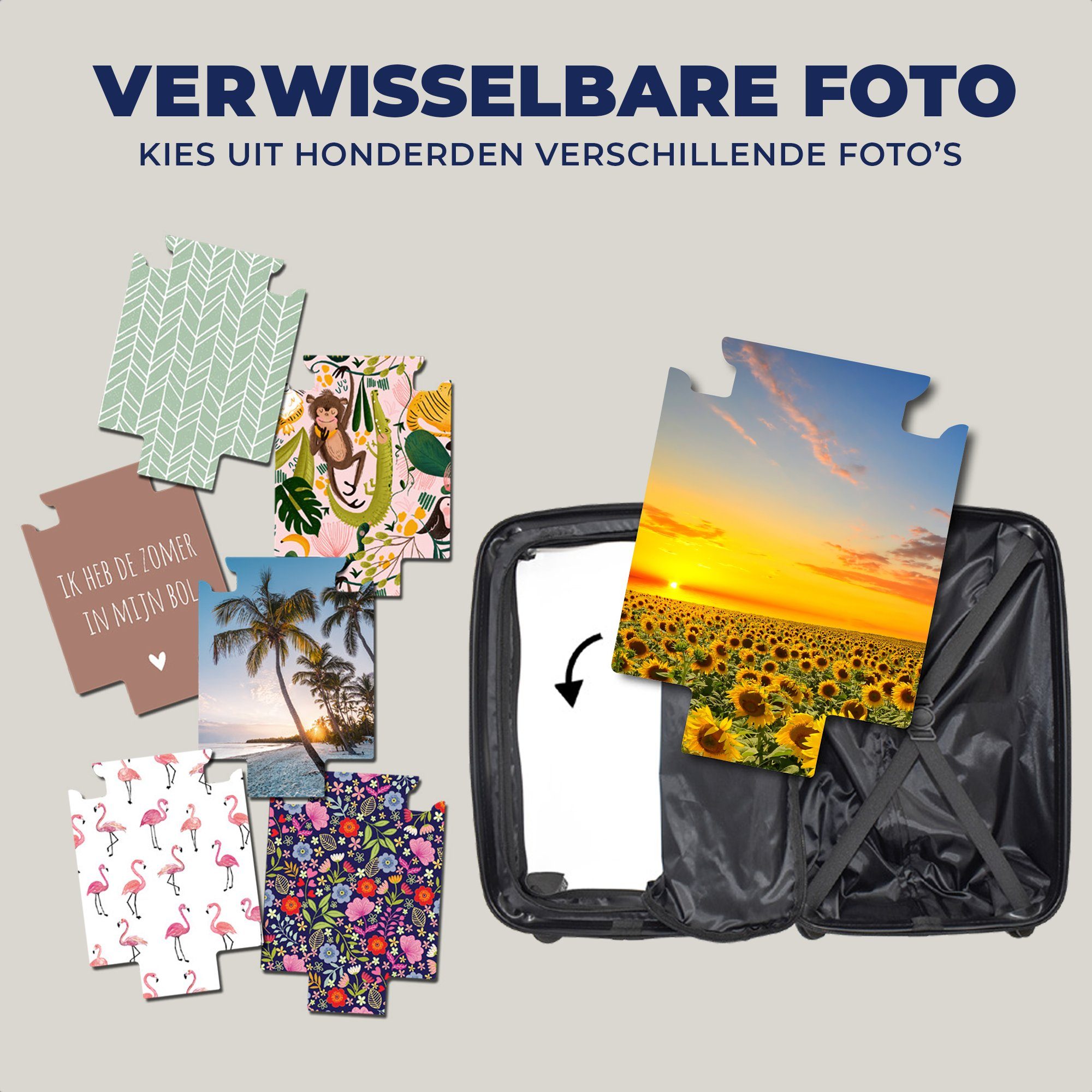 - 4 Orange, - Sonnenuntergang mit Rollen, Reisetasche Reisekoffer Trolley, Handgepäckkoffer MuchoWow Sonnenblume Handgepäck Ferien, für Nacht rollen, Blumen - -