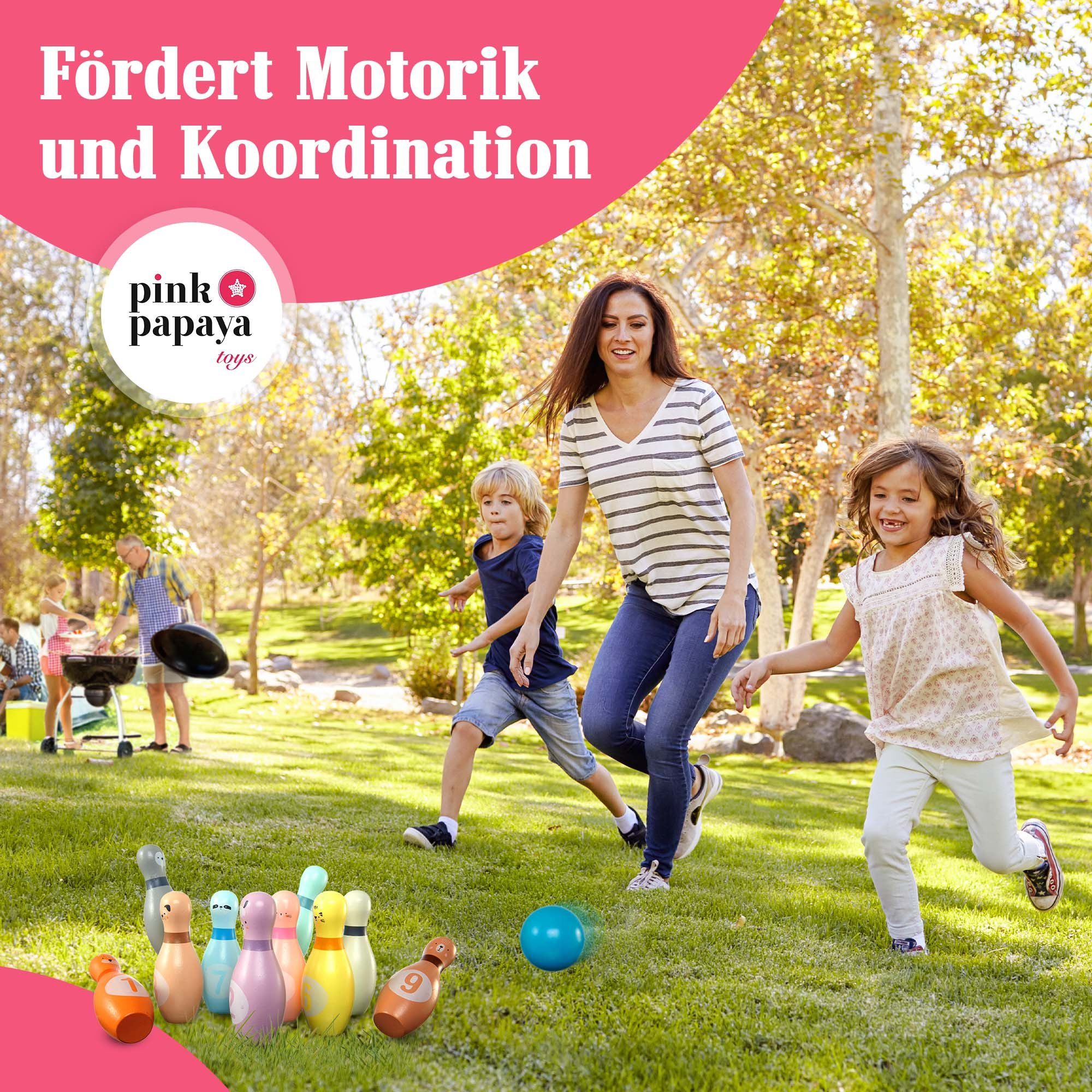 Pink Papaya Spiel Kegelspiel für Kinder Kids Bowling Set, Familienspiel, Indoor & Outdoor, Robust und liebvevoll gestaltet