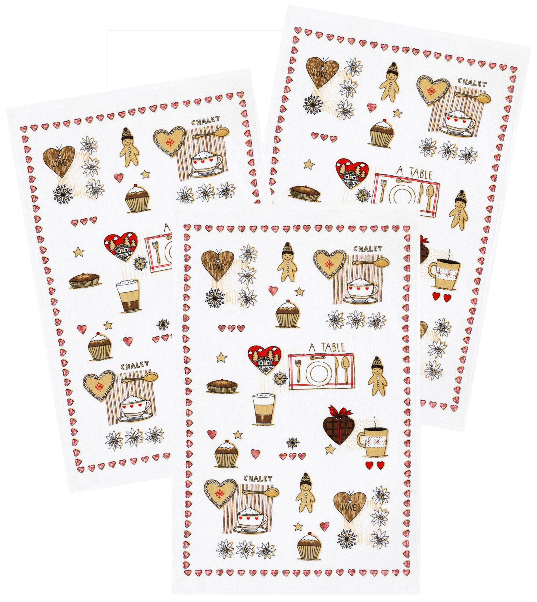 Kracht Geschirrtuch Chalet, (3-tlg., 3-teilig), Frottee Küchenhandtücher (3 Stück) ca. 45x70cm Baumwolle