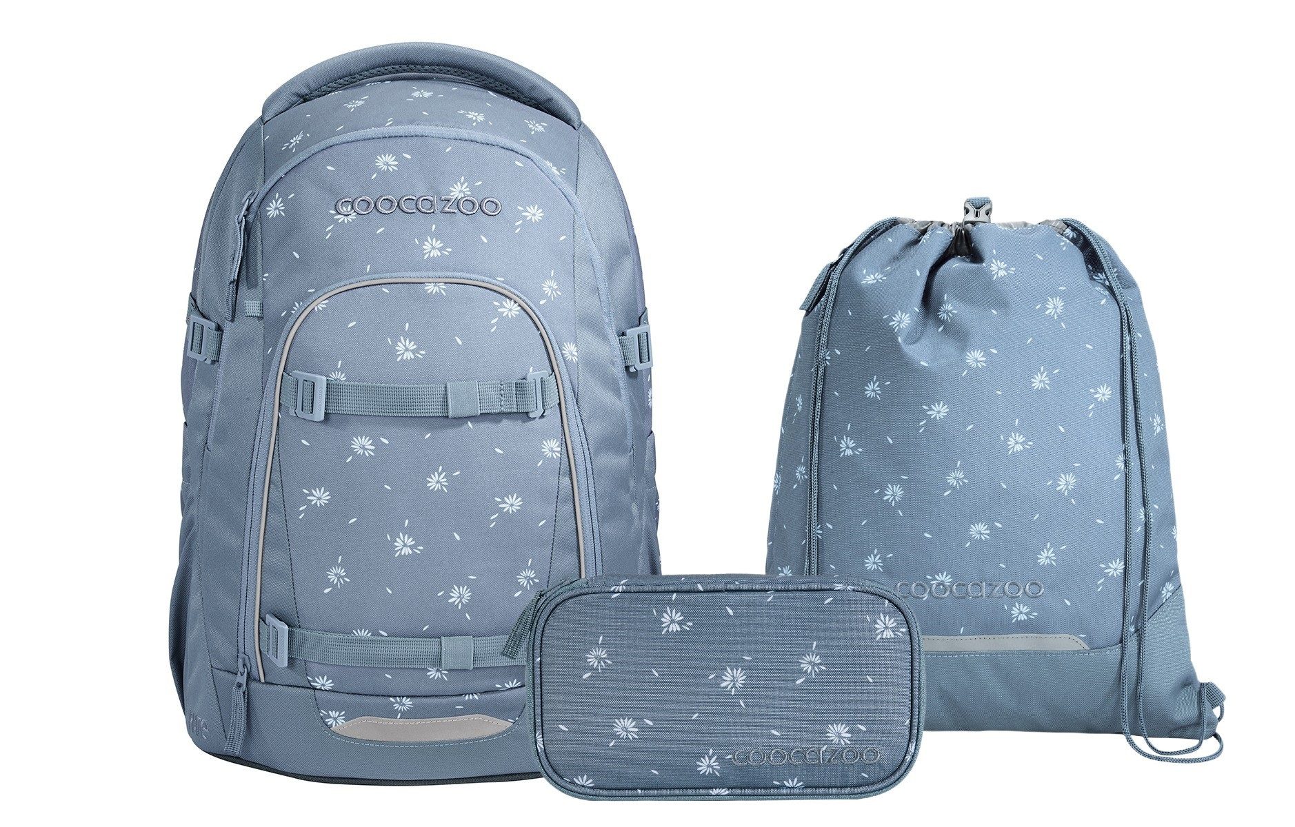 coocazoo Schulranzen Schulrucksack-Set MATE Bloomy Daisy 3-teilig (3-teilig), ergonomisch, Körpergröße: 135 - 180 cm, Easy-Grow-System