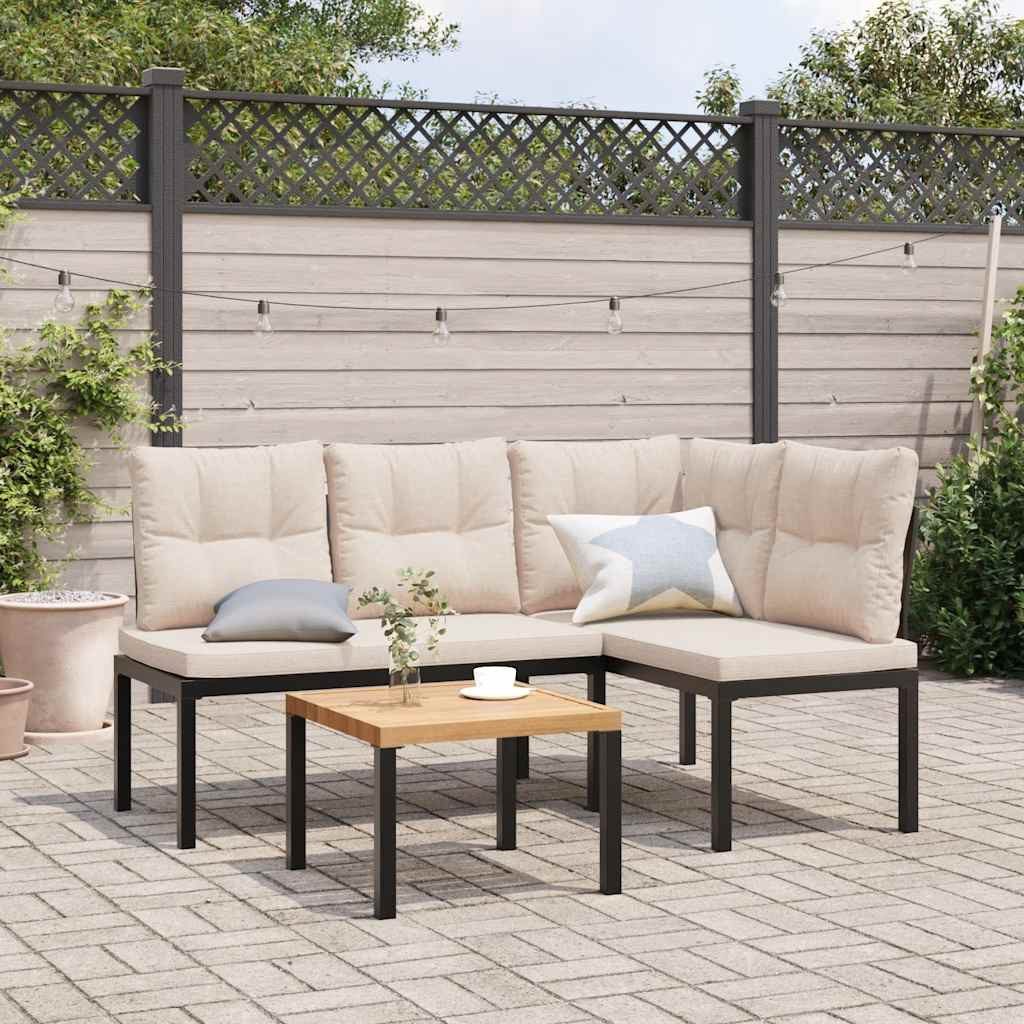vidaXL Gartenbank Gartenbänke mit Kissen 2 Stk. Schwarz Pulverbeschichteter Stahl (2-St)