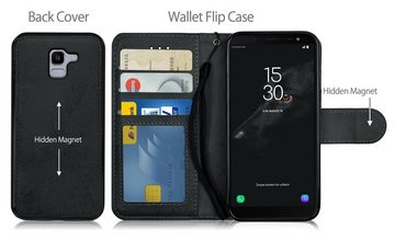 MyGadget Handyhülle Flip Case Klapphülle für Samsung Galaxy J6 2018, Magnetische Hülle aus Kunstleder Klapphülle Kartenfach Schutzhülle