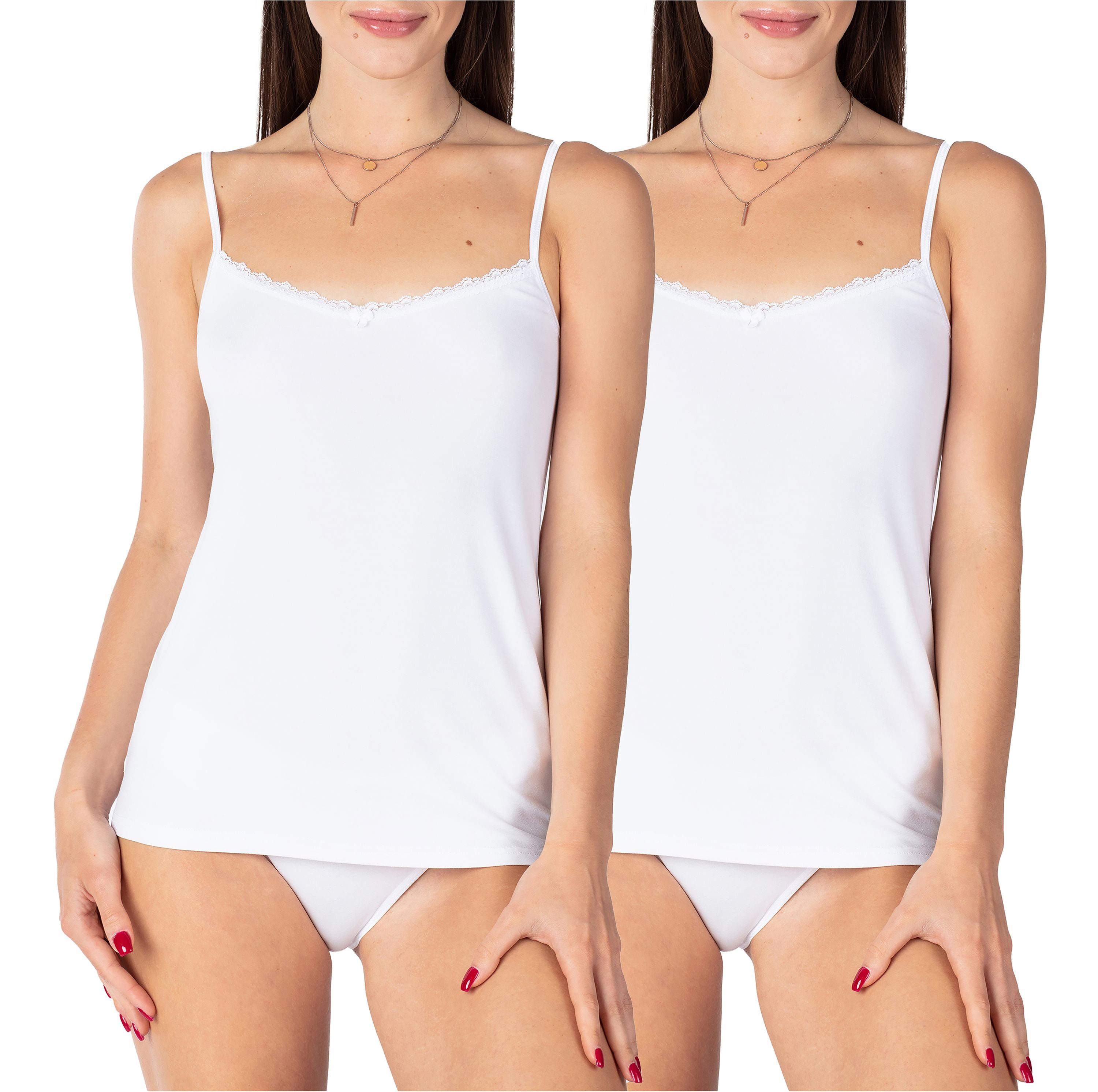 2Pack-Weiß aus mit Viskose BLV50-219 Unterhemd Damen Spitze Bellivalini Unterhemd