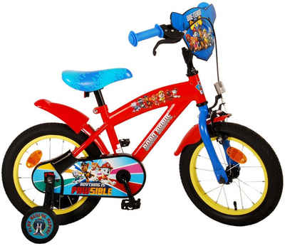 TPFSports Kinderfahrrad Volare Paw Patrol 14 Zoll, 1 Gang, (Jungs Fahrrad - Rutschfeste Sicherheitsgriffe), Kinder Fahrrad 14 Zoll mit Stützrädern - Rot