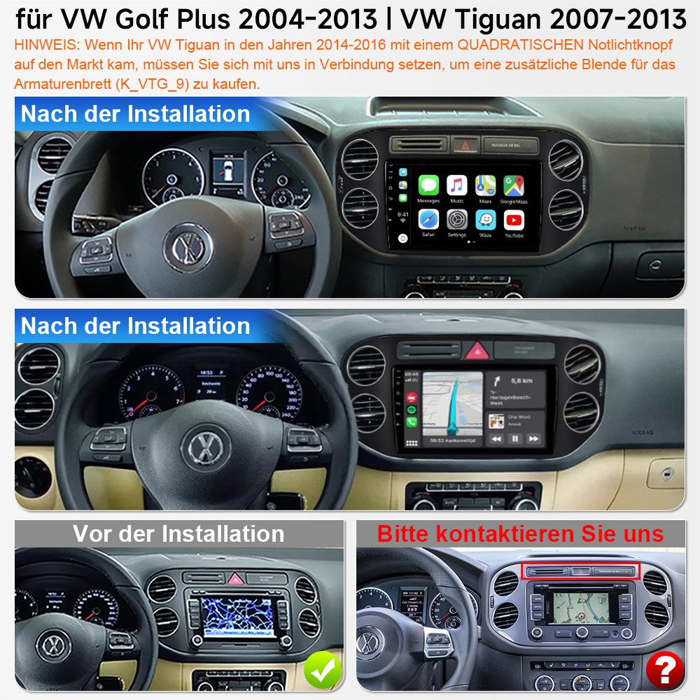A-Sure 4-Core Android 15 Carplay Navi 2+64GB Für VW Tiguan 5N GOLF Plus Autoradio (Digitalradio (DAB), FM, AM, 4Core)