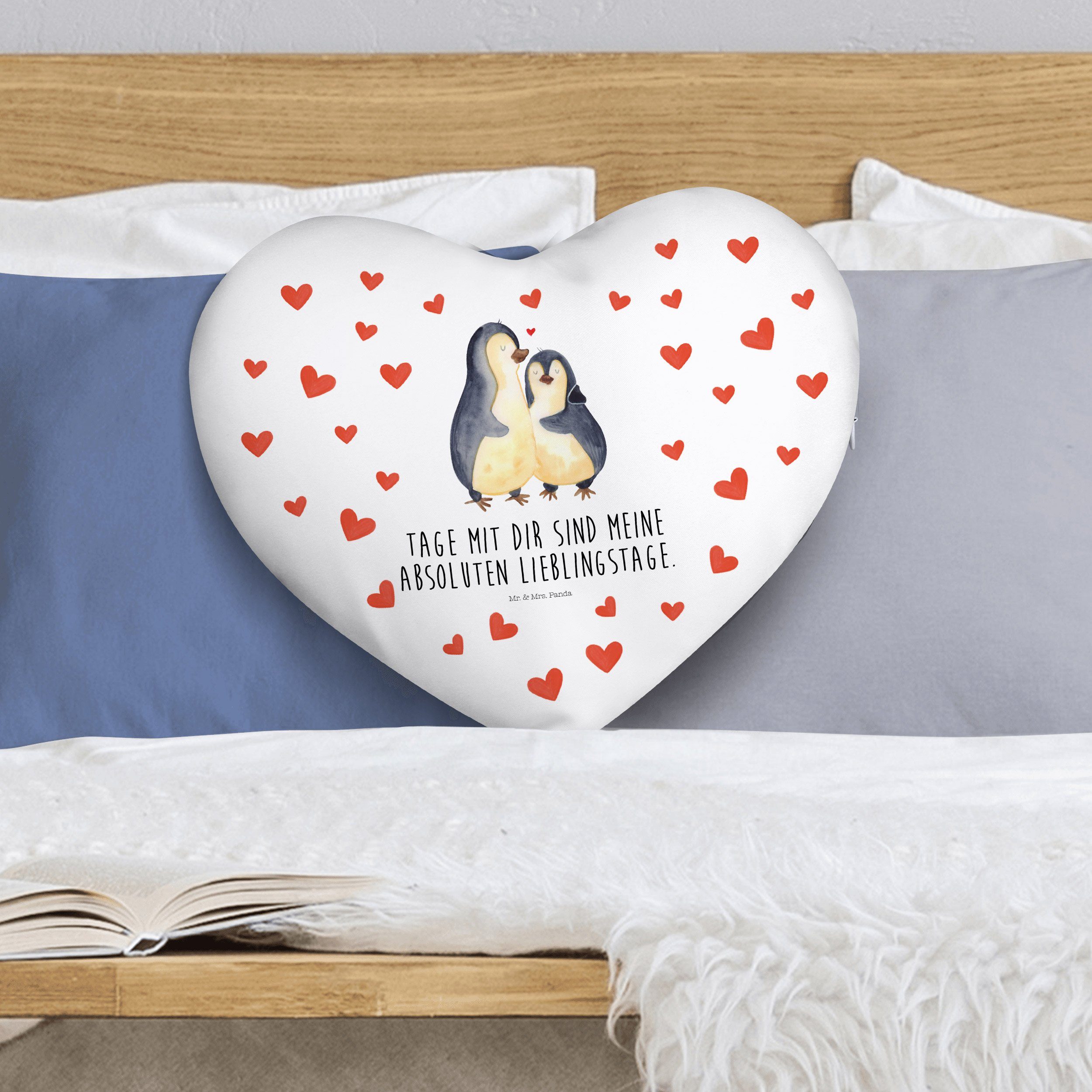 Weiß Mr. & Dekokissen - Liebesbeweis, - umarmend Liebe, Mrs. Herzkissen Panda Pinguin Geschenk,