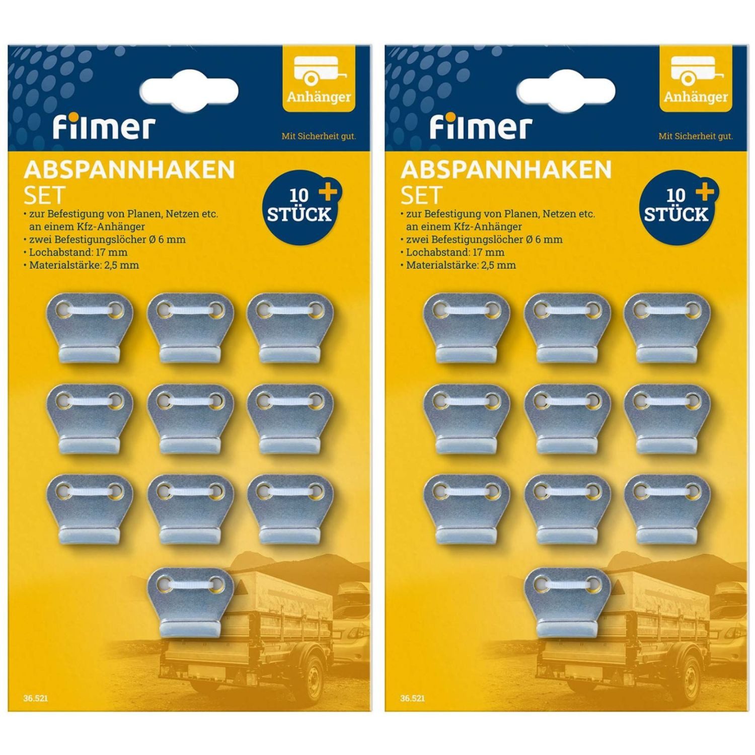 Diedrich Filmer GmbH PKW-Anhänger 20x Abspannhaken Metall Planenhaken Silber, Set, 20-tlg., 20x Abspannhaken, Anhängernetz Anhängerplane Haken Netzhaken Auto Anhänger Plane Netz