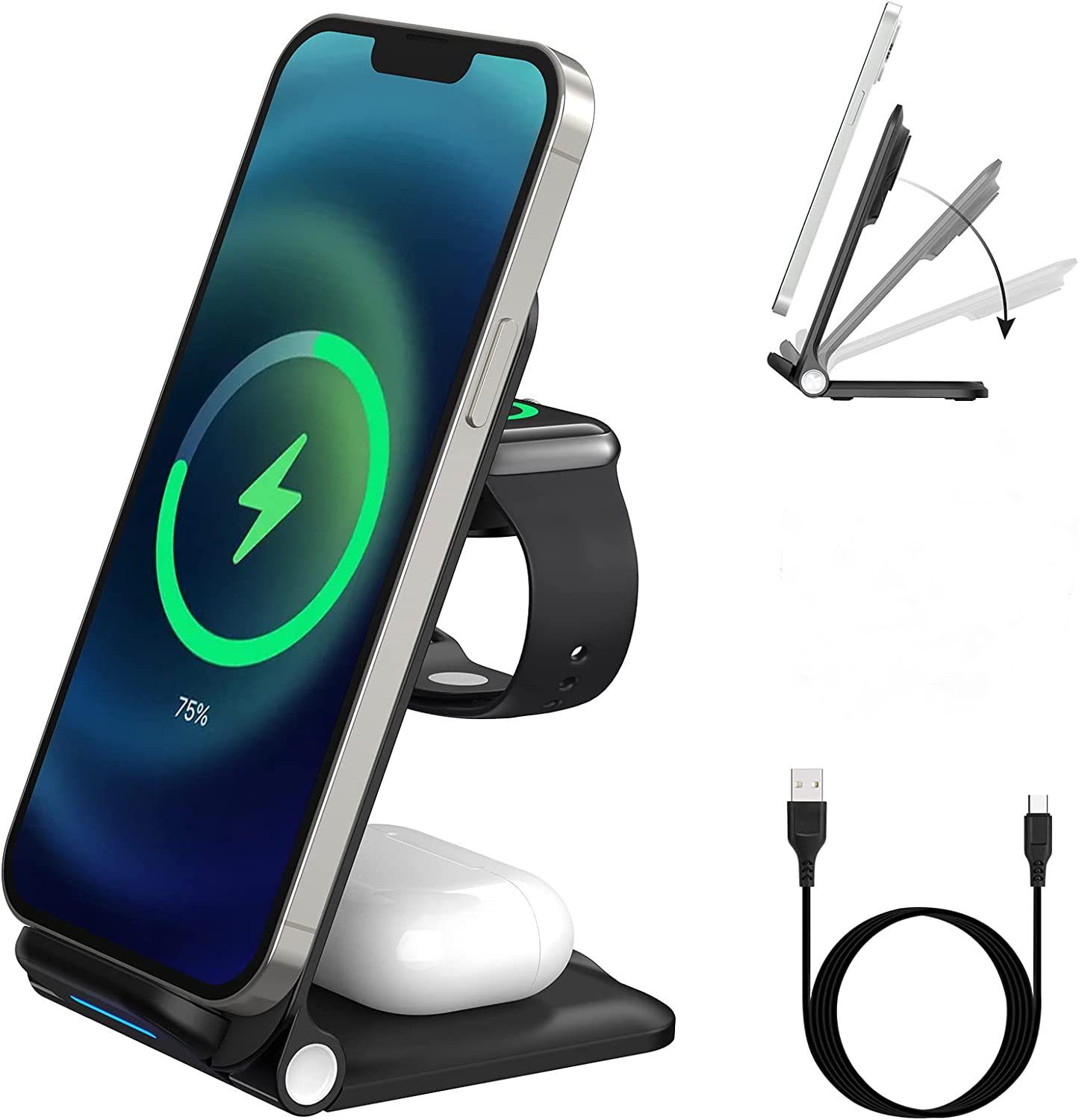 Mutoy 3 in1 Faltbar Kabelloses Ladegerät,Fast Wireless Charger mit