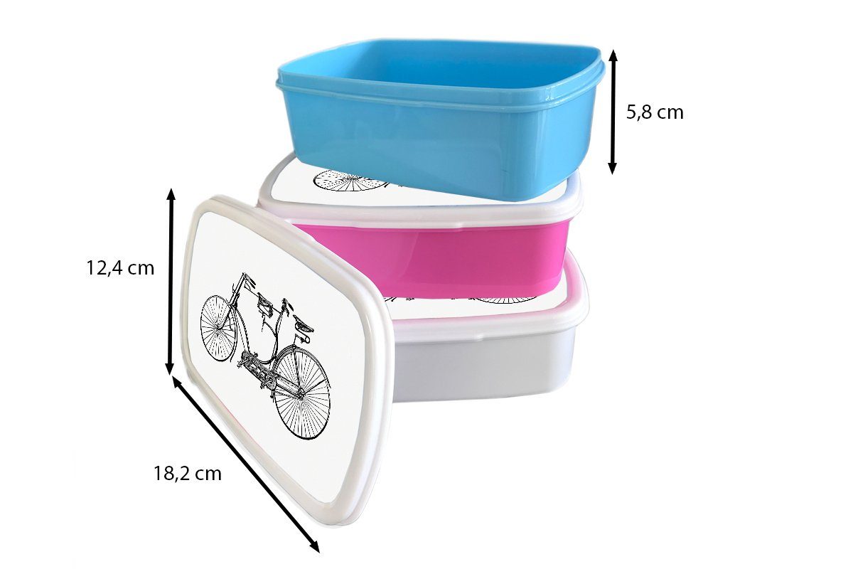 MuchoWow Lunchbox Retro - Kunststoff, Kinder für weiß Mädchen (2-tlg), Tandem, Brotdose, und Fahrrad - für Erwachsene, und Jungs Brotbox