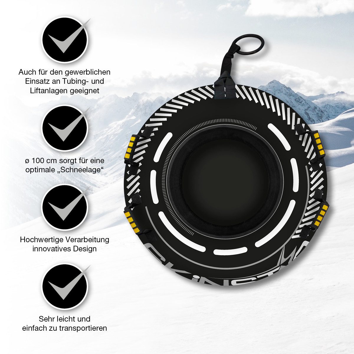 SkinStar Schlitten SkinStar CROSS Snowtube Ø100cm Rodel Schneereifen Rutschreifen