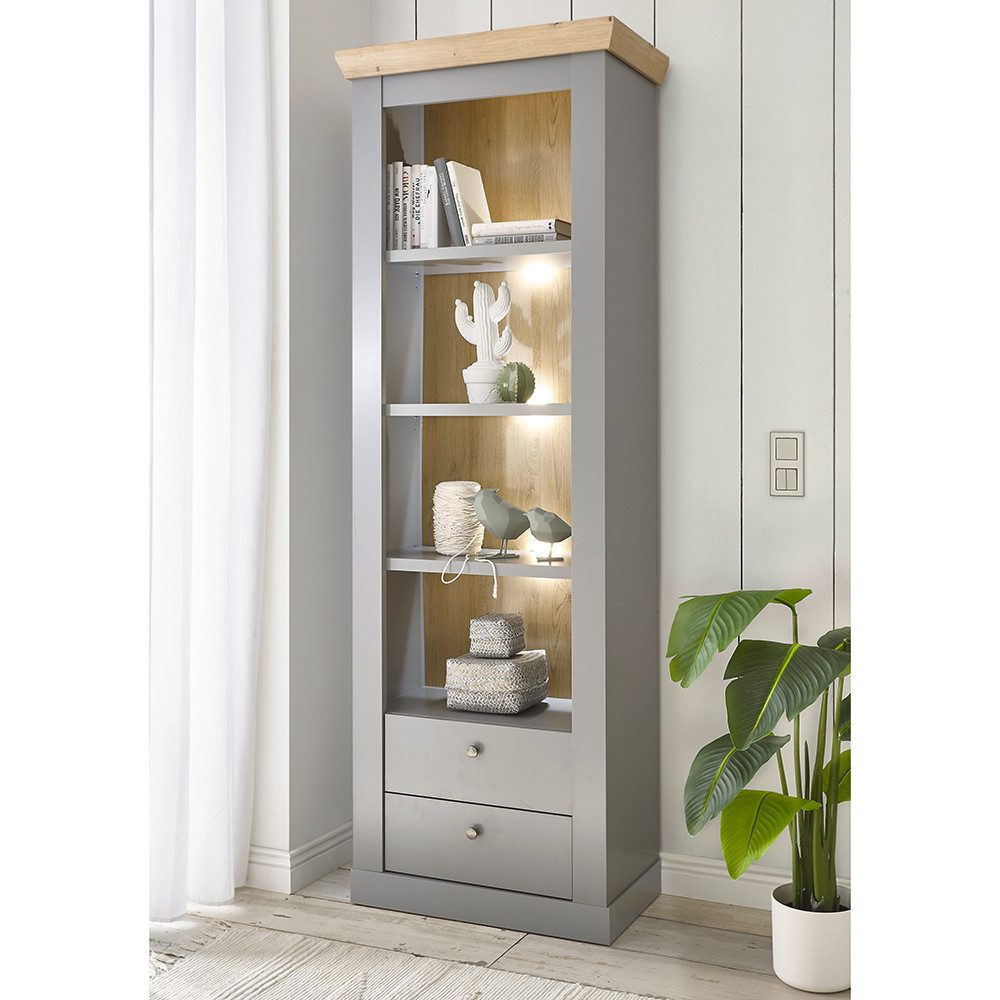 Lomadox Vitrine CHATHAM-61 Wohn-/Esszimmer in grau mit Artisan Eiche Nb., B/H/T ca. 71/201/37 cm