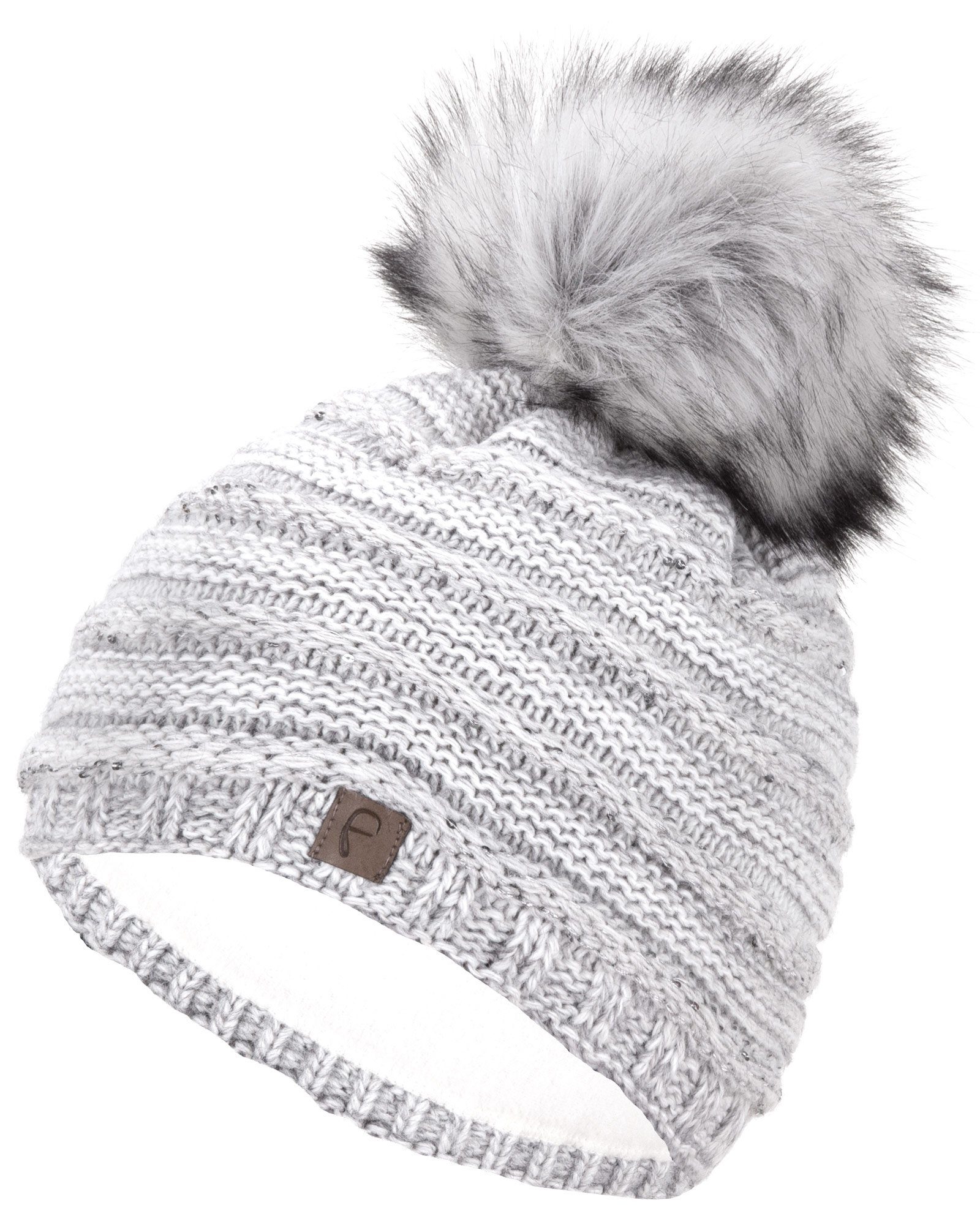 Faera Bommelmütze Wintermütze mit Bommel Damen Mütze Beanie Haube gefüttert Strickmütze