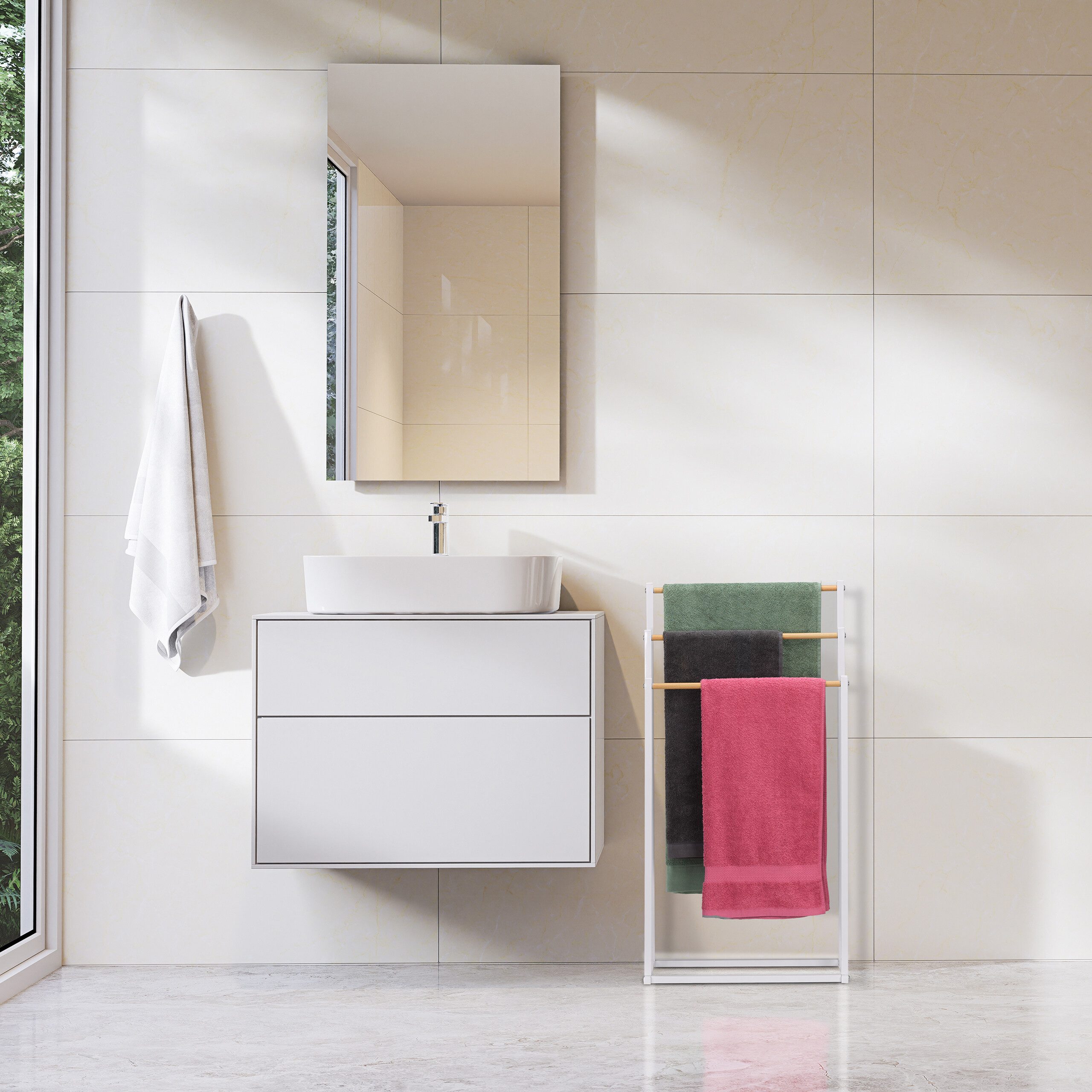 relaxdays Handtuchständer mit 3 Stange, weiß
