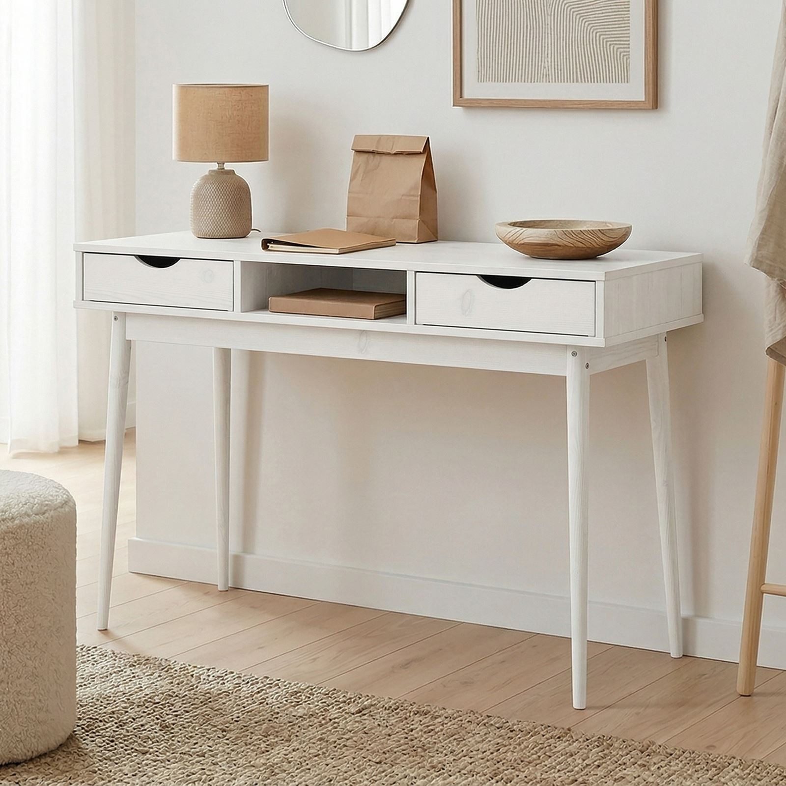 IDIMEX Schreibtisch STEFANO, Bürotisch mit Schubladen aus Massivholz Konsolentisch weiß