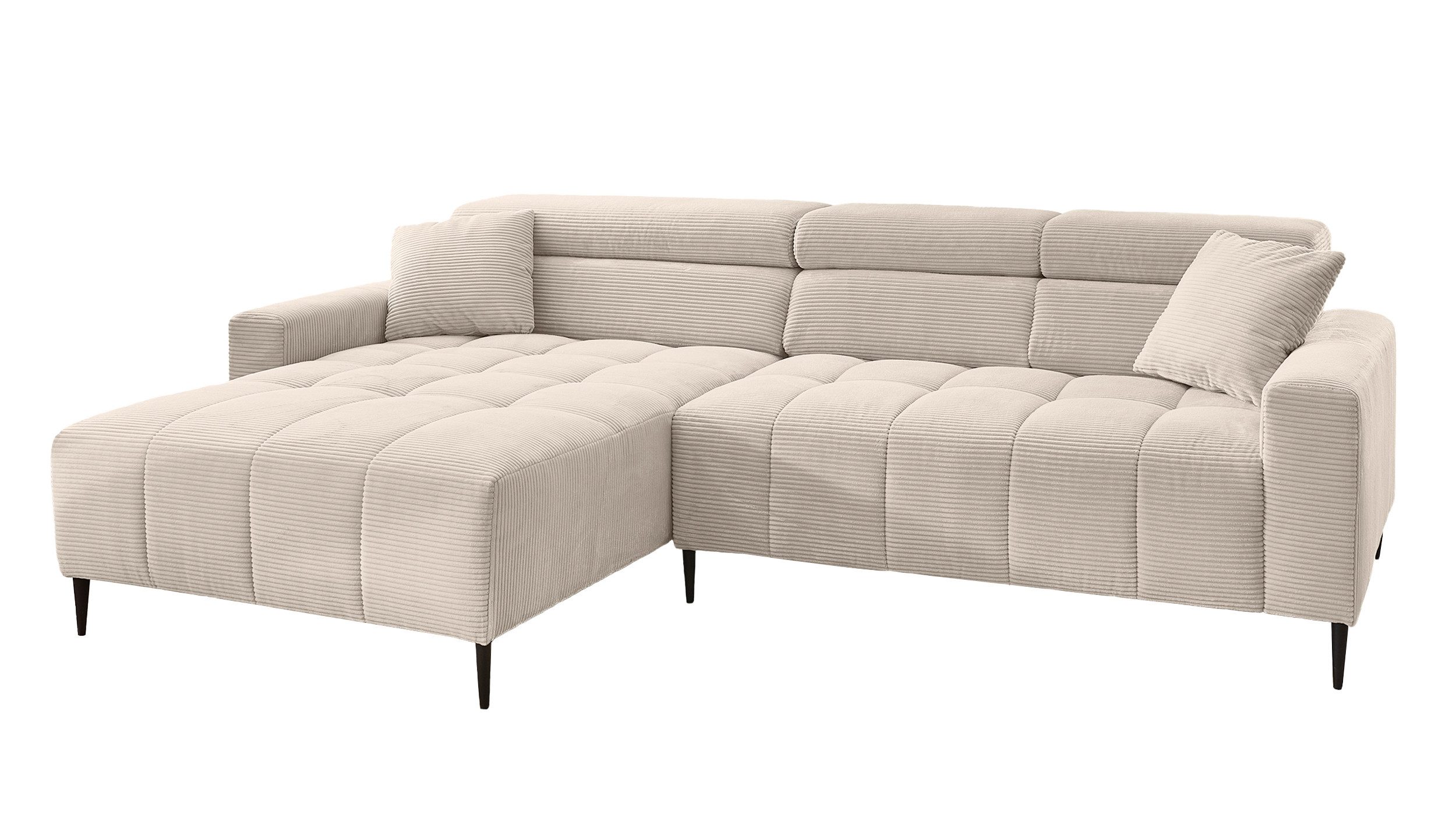 Massivart® Ecksofa Cord 256 cm / Cordsofa / Sitztiefen- & Kopfteilverstellung / SIMPLE, Nosagfederung · frei im Raum stellbar