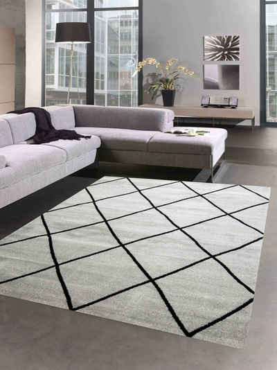 Teppich Skandinavischer Teppich Wohnzimmer Rautenmuster grau schwarz pflegeleicht, Carpetia, rechteckig, Höhe: 8 mm